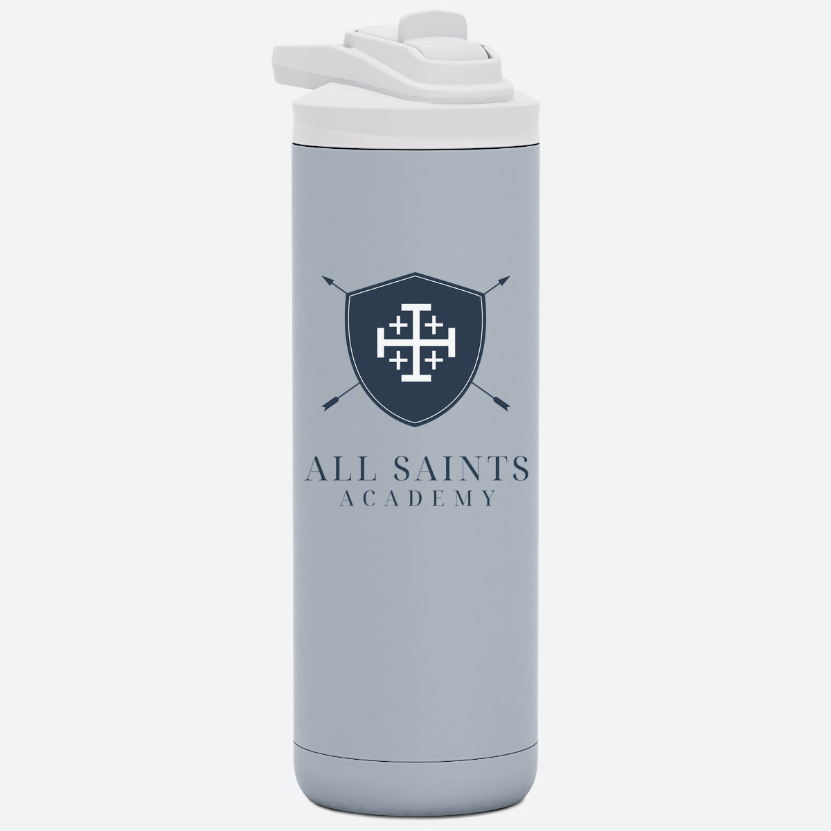 All Saints Dark Blue Crest Logo 20 OZ. Skinny Stainless Steele Bottle Silver Lake Sport (SAC20SB)