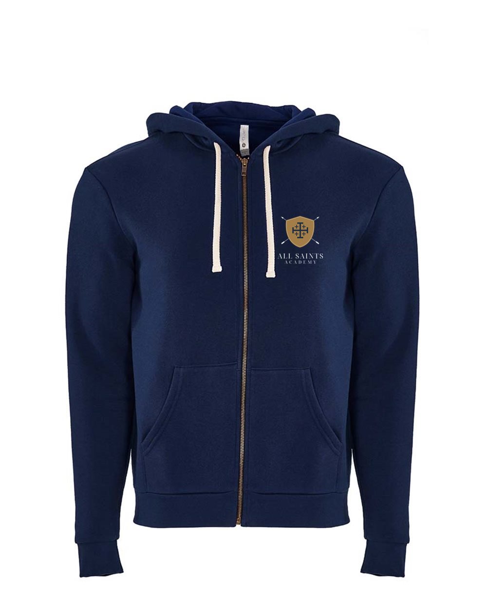 All Saints Gold Crest Logo Full Zip Hoodie Midnight Navy (NL9602)