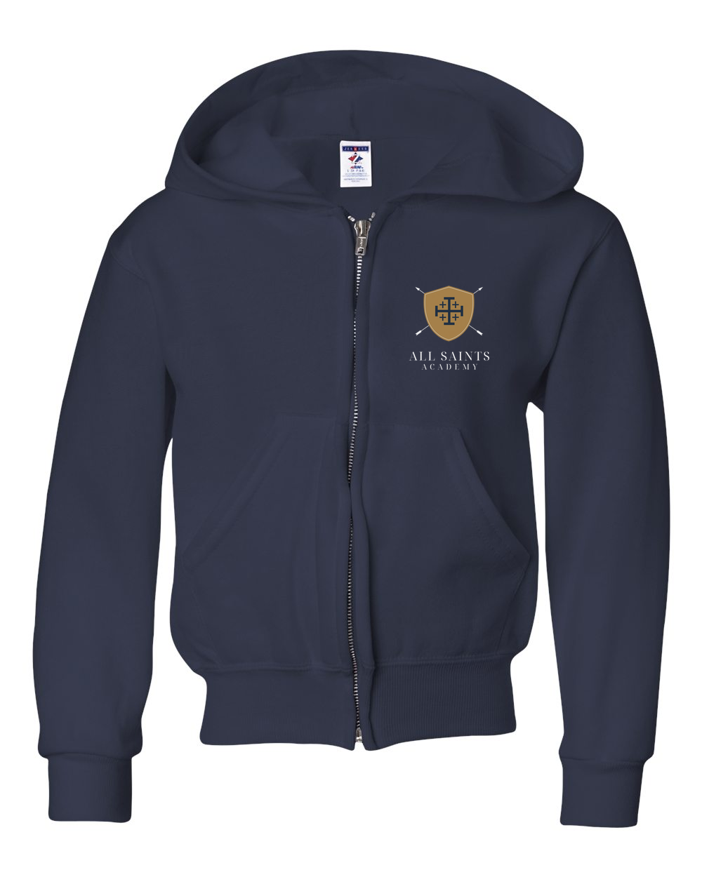 All Saints Gold Crest Logo Youth Full Zip Hoodie J Navy (JZ993BR)