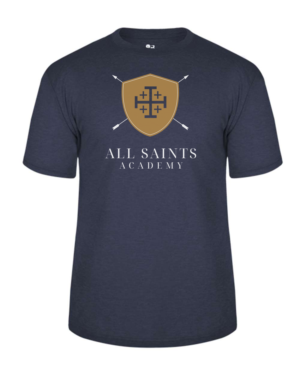All Saints Gold Crest Transparent Cross Logo Youth T-Shirt Navy (BD2940)