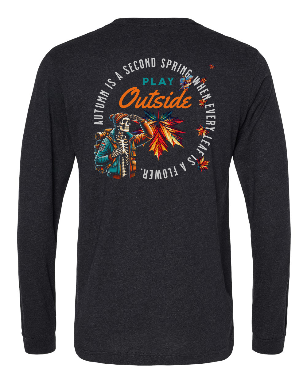 Autumn Flowers (Black Knockout) Long Sleeve T-Shirt Black Heather (BC3513B)