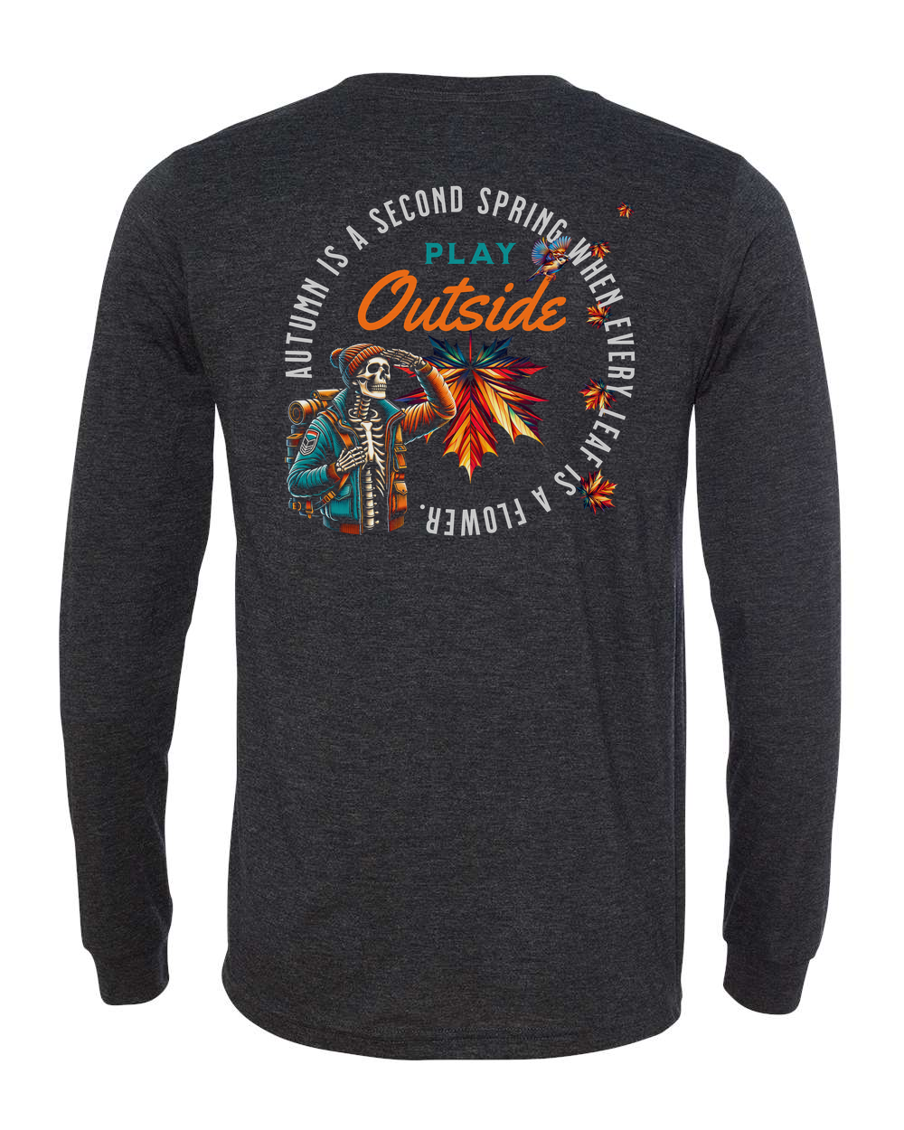 Autumn Flowers (Black Knockout) Long Sleeve T-Shirt Charcoal Black (BC3513B)