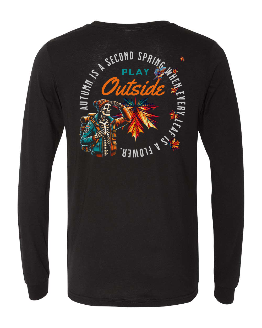 Autumn Flowers (Black Knockout) Long Sleeve T-Shirt Solid Black (BC3513B)