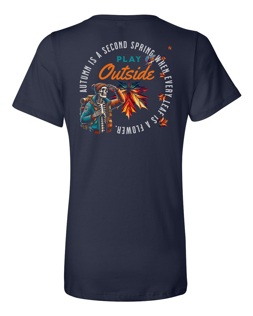 Autumn Flowers (Black Knockout) Women's V-Neck Navy (BC6405B)