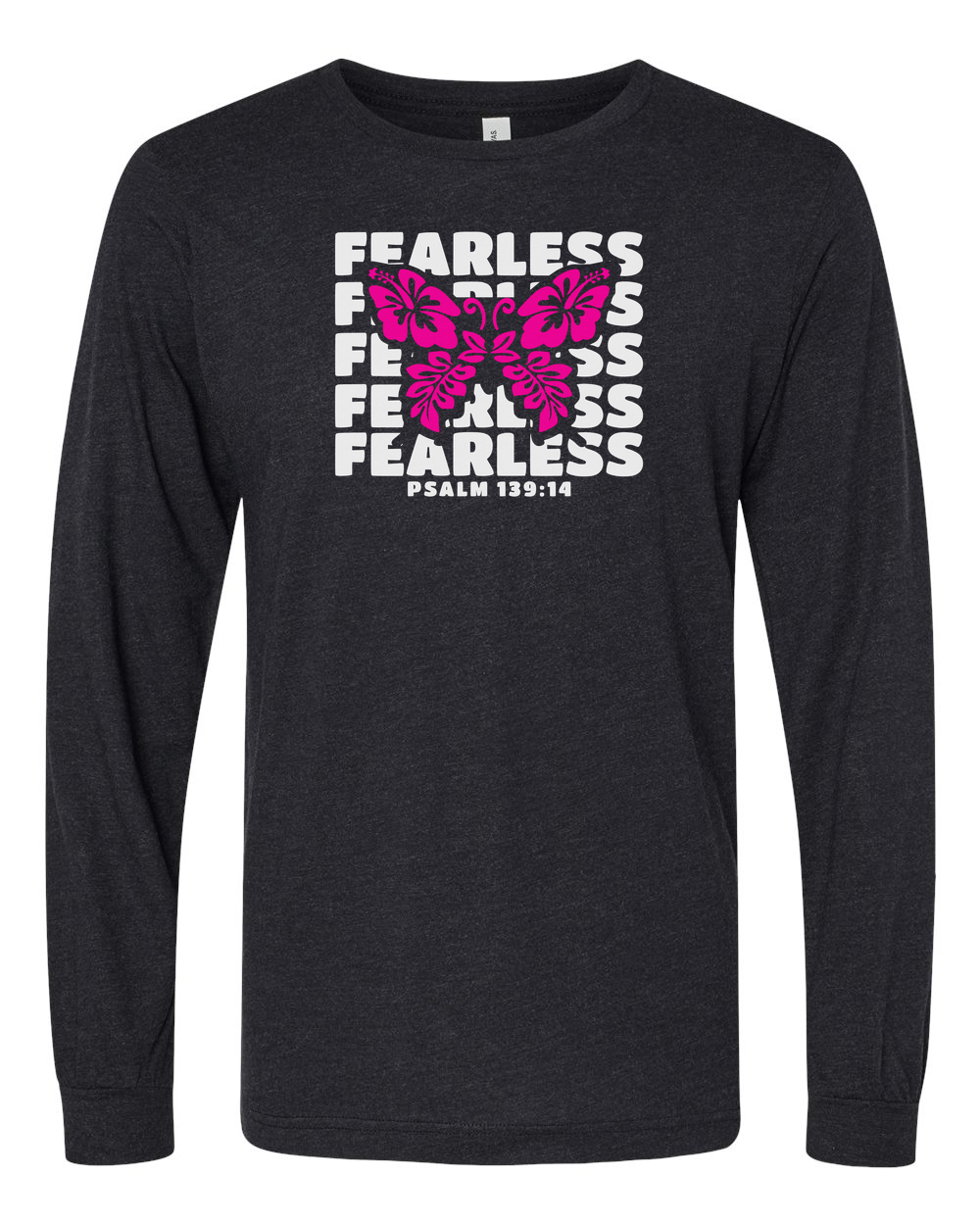 Fearless Butterfly (Psalm 139:14) Long Sleeve T-Shirt Black Heather (BC3513F)