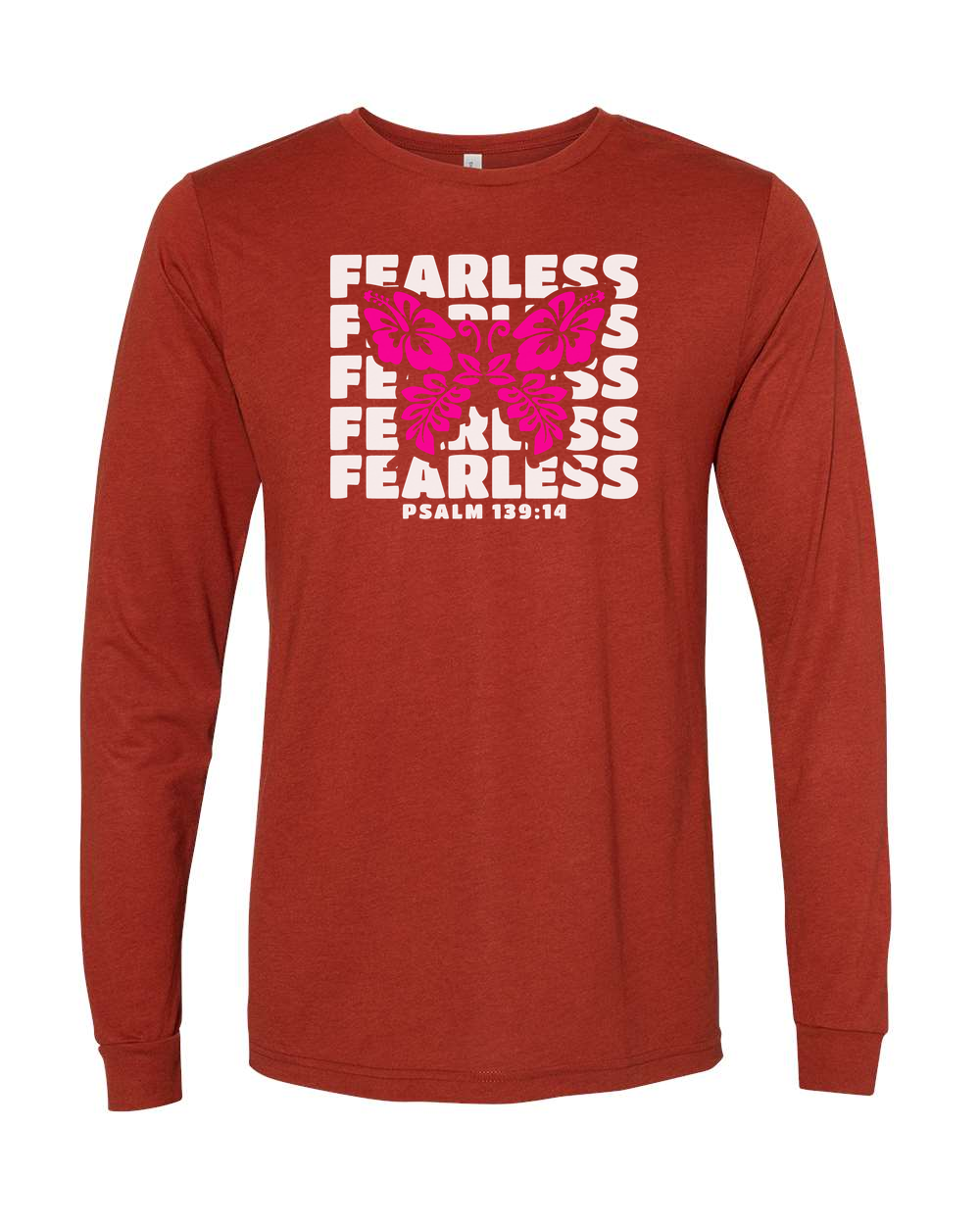 Fearless Butterfly (Psalm 139:14) Long Sleeve T-Shirt Brick (BC3513F)