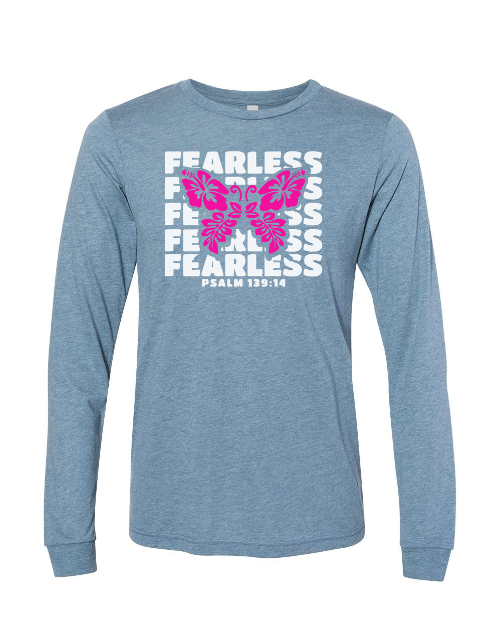 Fearless Butterfly (Psalm 139:14) Long Sleeve T-Shirt Denim (BC3513F)