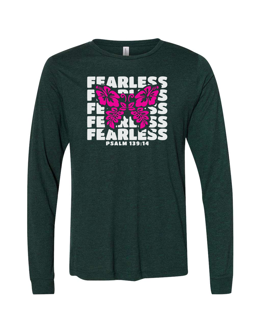Fearless Butterfly (Psalm 139:14) Long Sleeve T-Shirt Emerald (BC3513F)