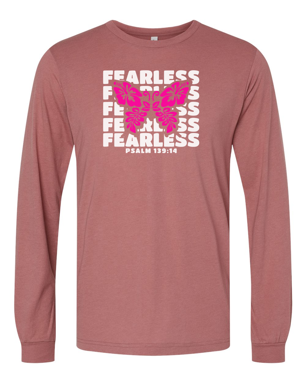 Fearless Butterfly (Psalm 139:14) Long Sleeve T-Shirt Mauve (BC3513F)