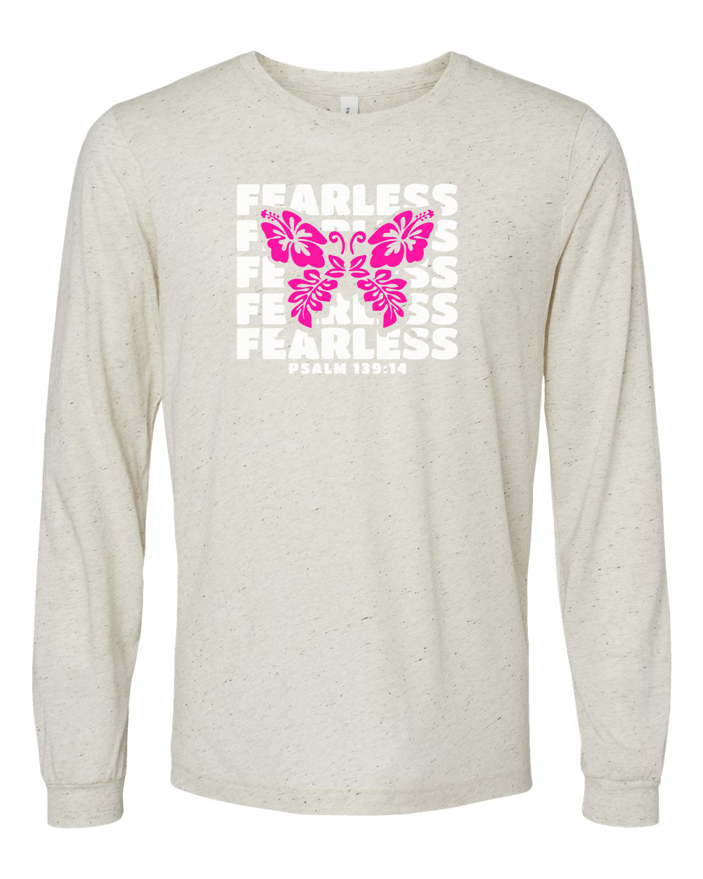 Fearless Butterfly (Psalm 139:14) Long Sleeve T-Shirt Oatmeal (BC3513F)