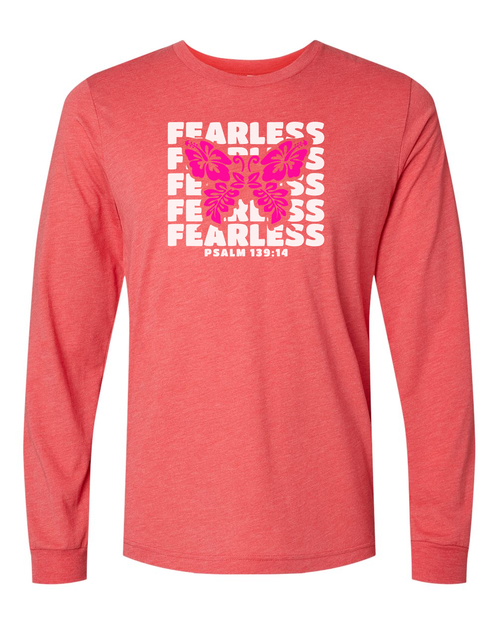Fearless Butterfly (Psalm 139:14) Long Sleeve T-Shirt Red (BC3513F)