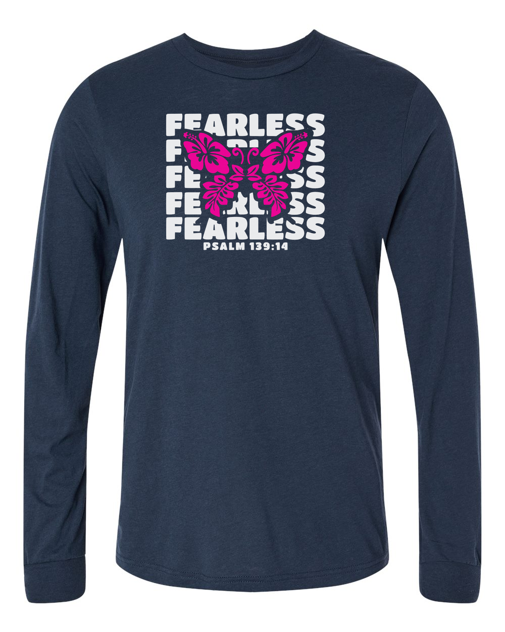 Fearless Butterfly (Psalm 139:14) Long Sleeve T-Shirt Solid Navy (BC3513F)