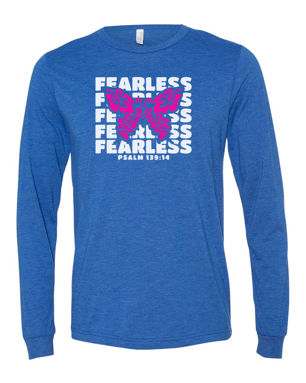 Fearless Butterfly (Psalm 139:14) Long Sleeve T-Shirt True Royal (BC3513F)