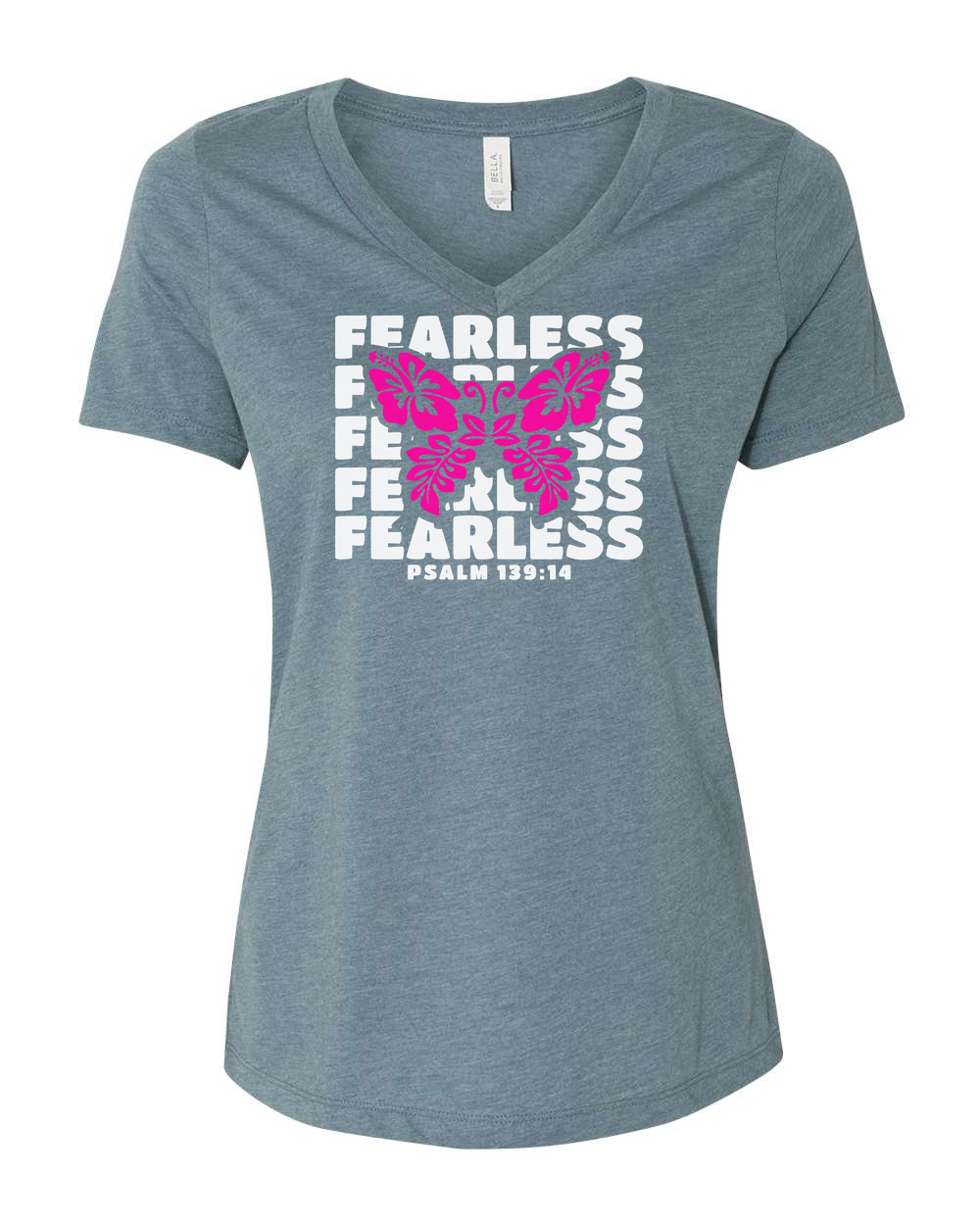 Fearless Butterfly (Psalm 139:14) Women's V-Neck Heather Slate (BC6405CVCF)