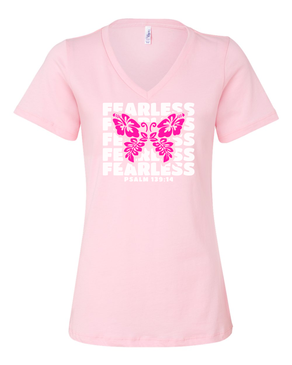 Fearless Butterfly (Psalm 139:14) Women's V-Neck Pink (BC6405F)