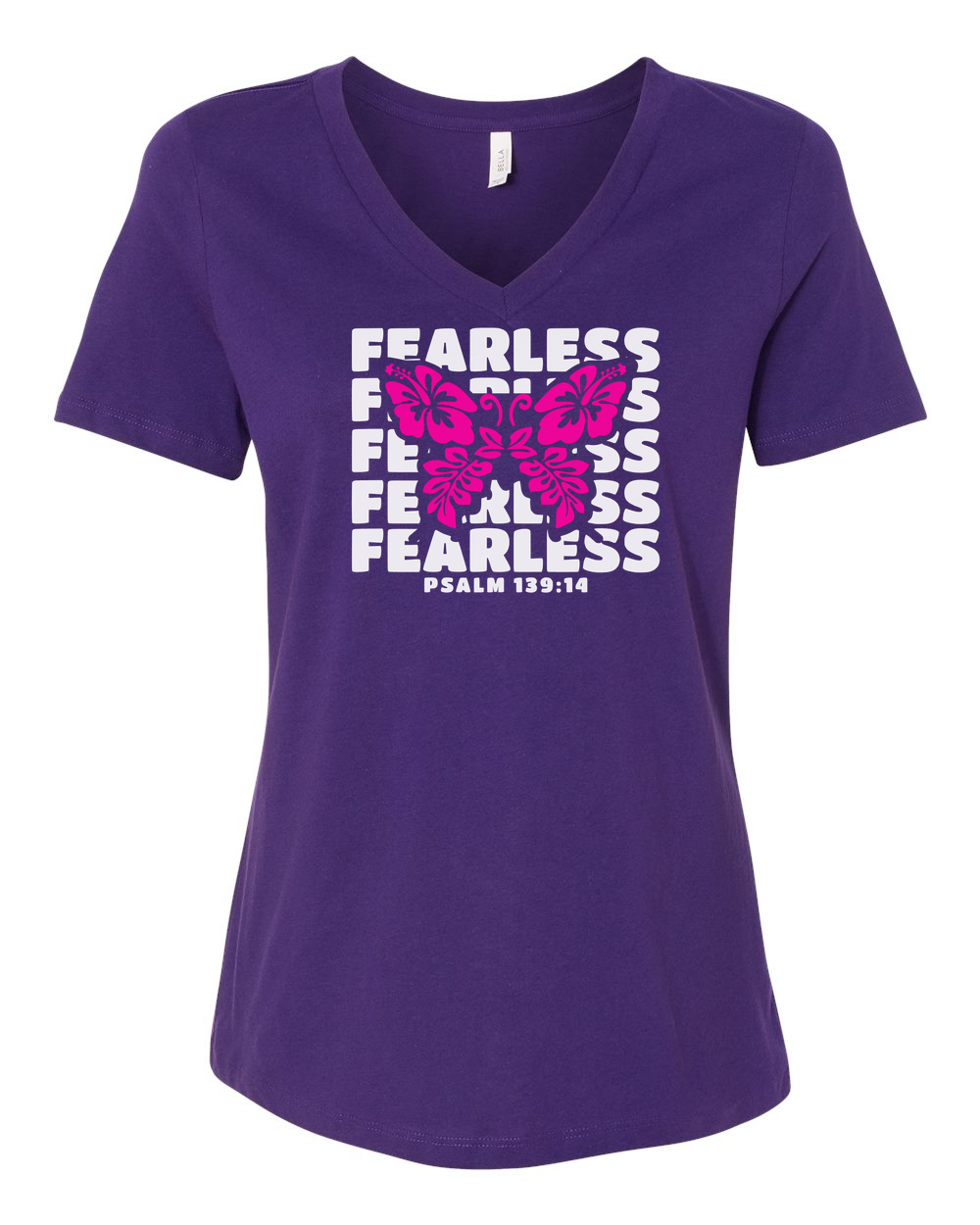 Fearless Butterfly (Psalm 139:14) Women's V-Neck Team Purple (BC6405F)