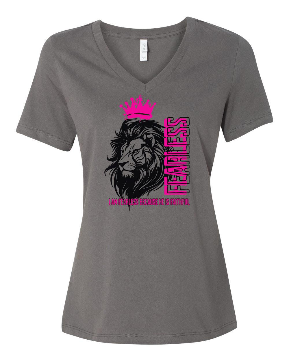 Fearless Crowned Lion Women's V-Neck Asphalt (BC6405F)