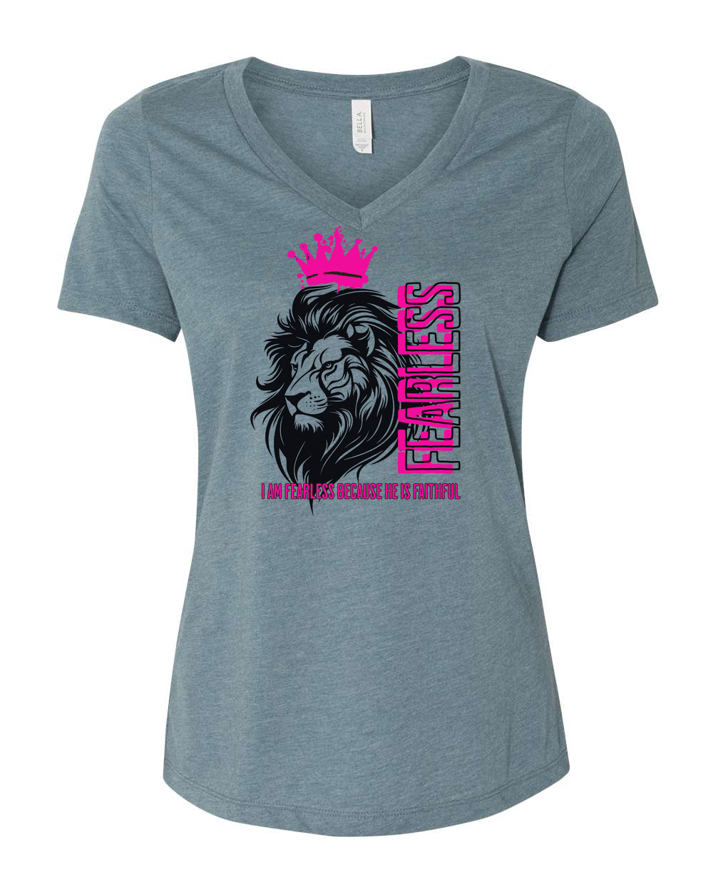 Fearless Crowned Lion Women's V-Neck Heather Slate (BC6405CVCF)
