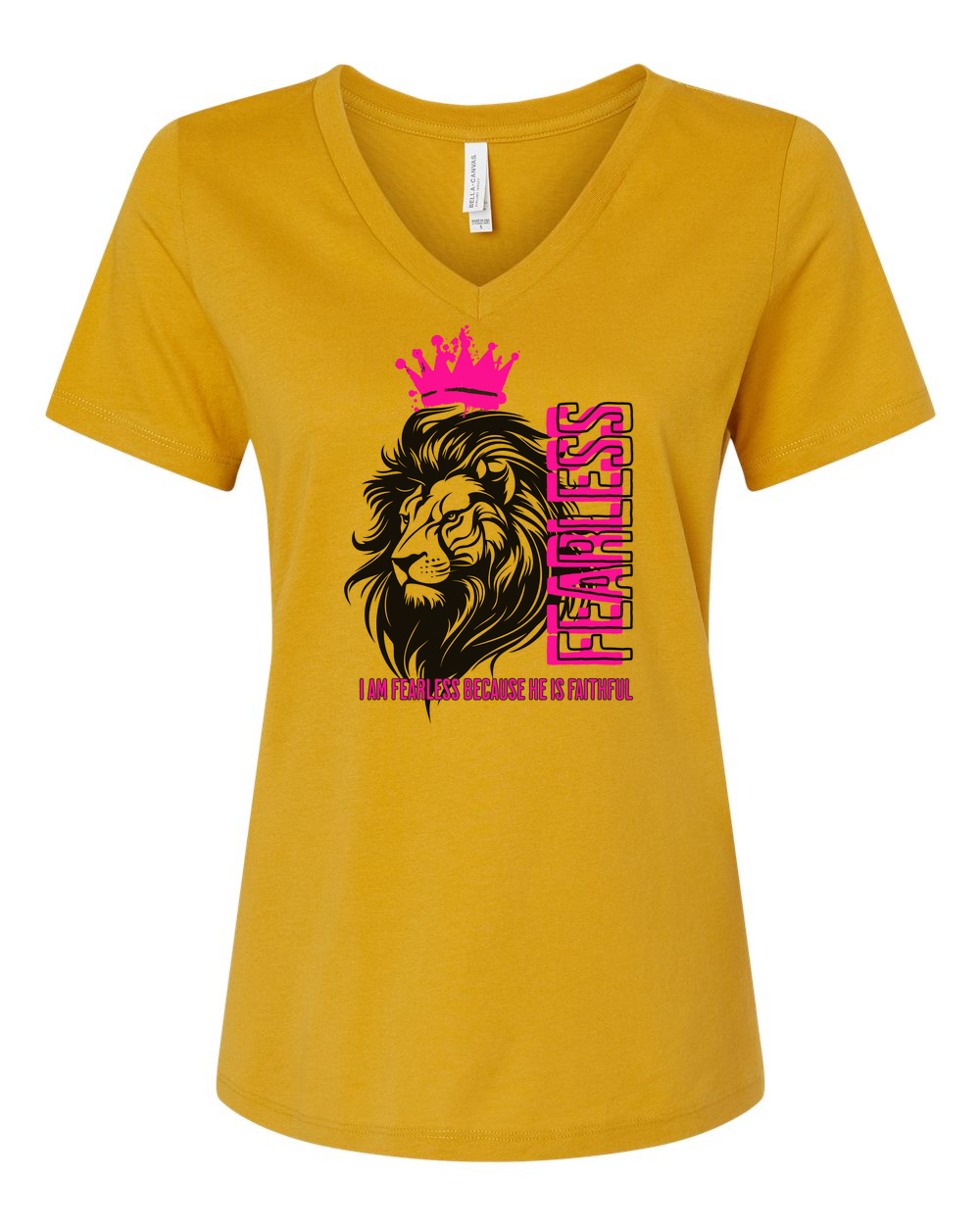Fearless Crowned Lion Women's V-Neck Mustard (BC6405F)