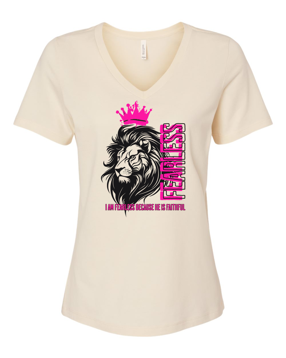 Fearless Crowned Lion Women's V-Neck Natural (BC6405F)