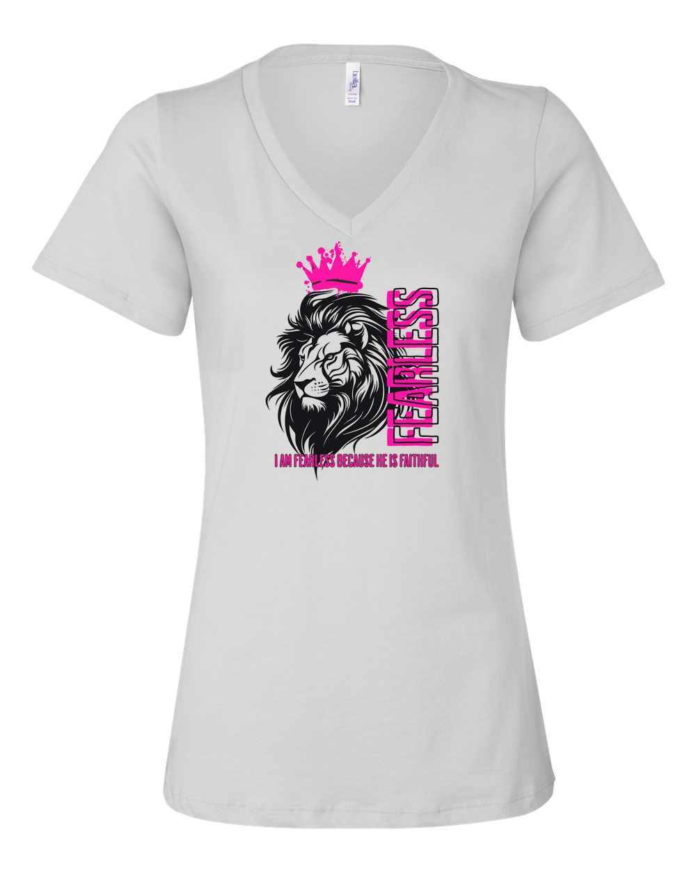 Fearless Crowned Lion Women's V-Neck White (BC6405F)