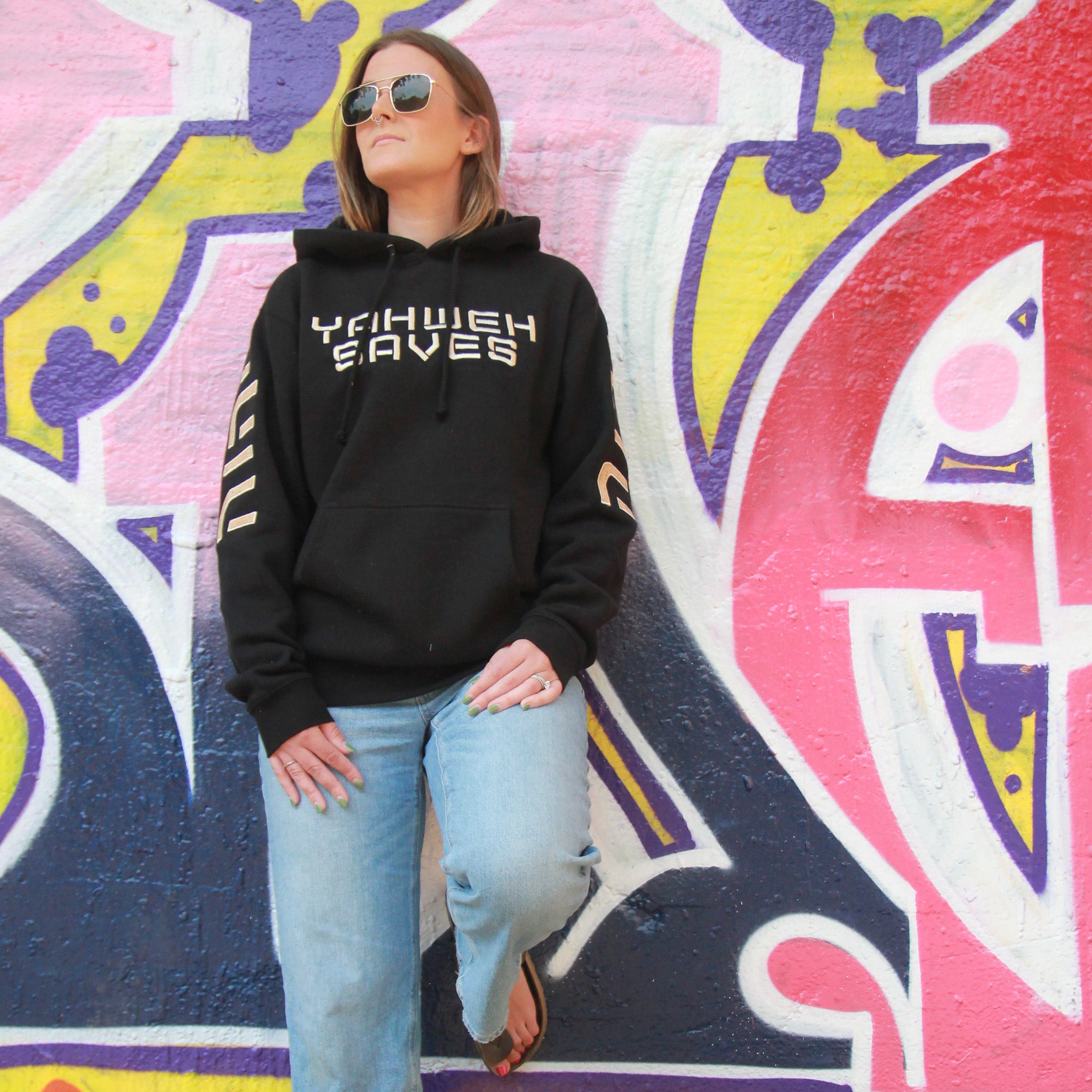 Yahweh Saves Hoodie - Black and Cork (TriSeven)