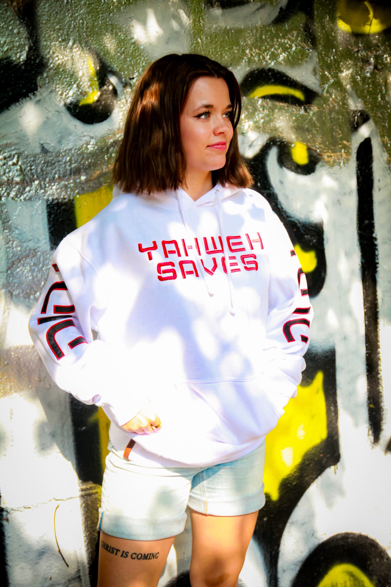 Yahweh Saves Hoodie - White (TriSeven)