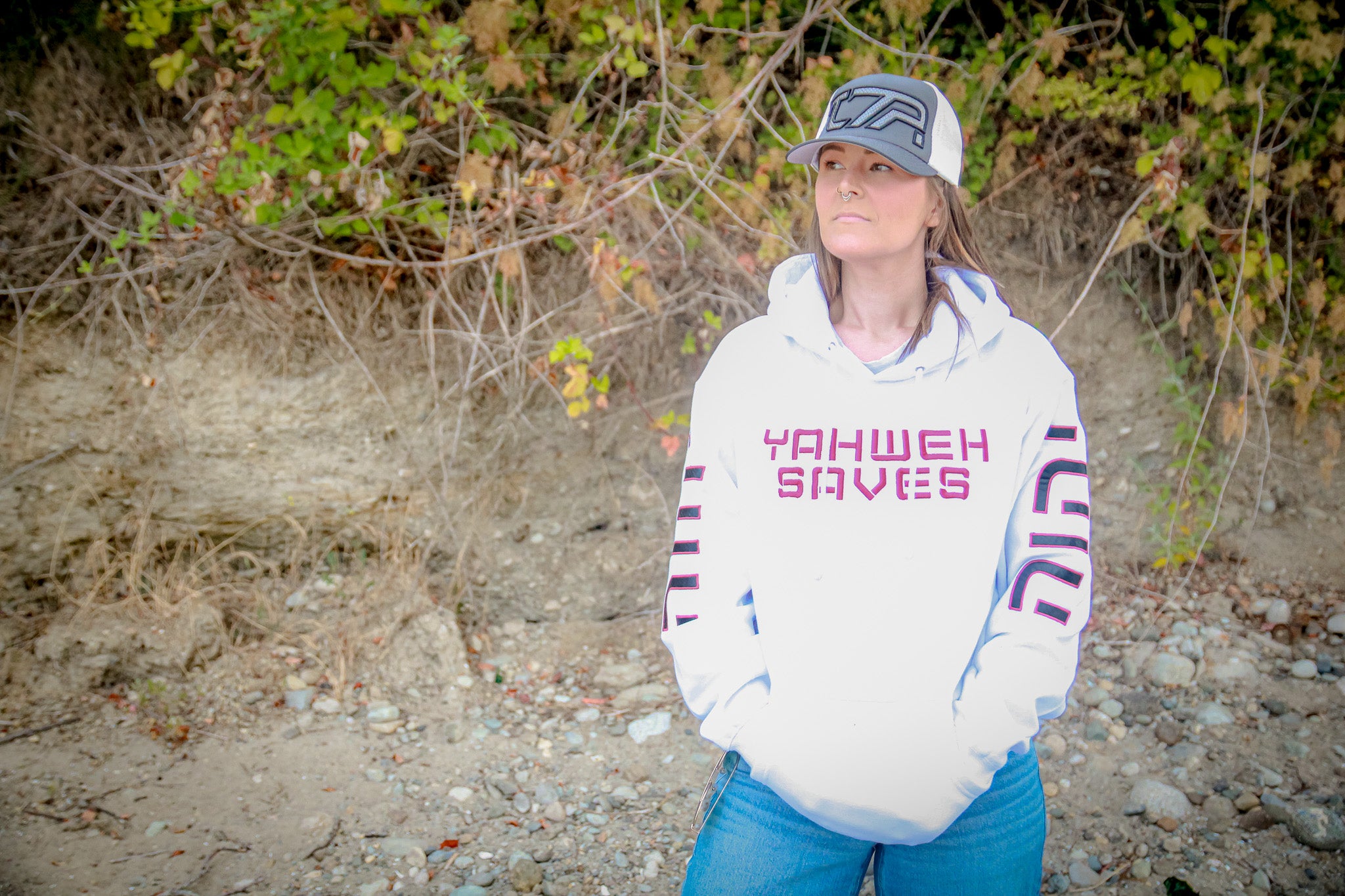 Yahweh Saves Hoodie - White (TriSeven)