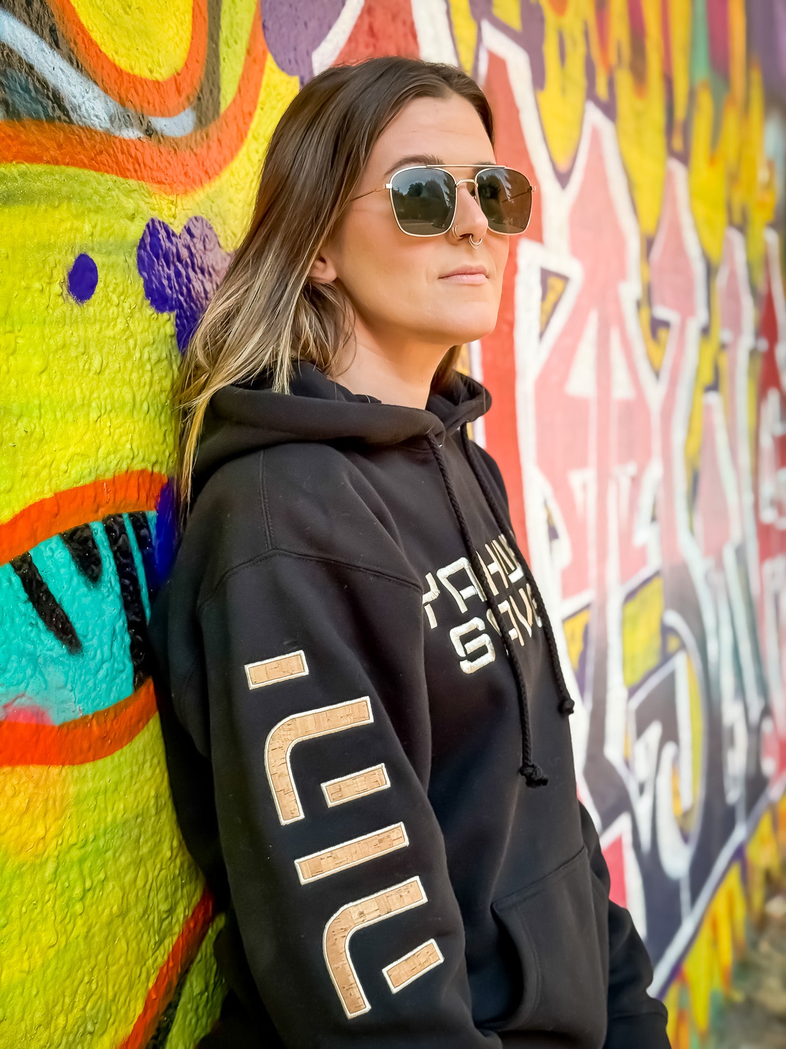 Yahweh Saves Hoodie - Black and Cork (TriSeven)