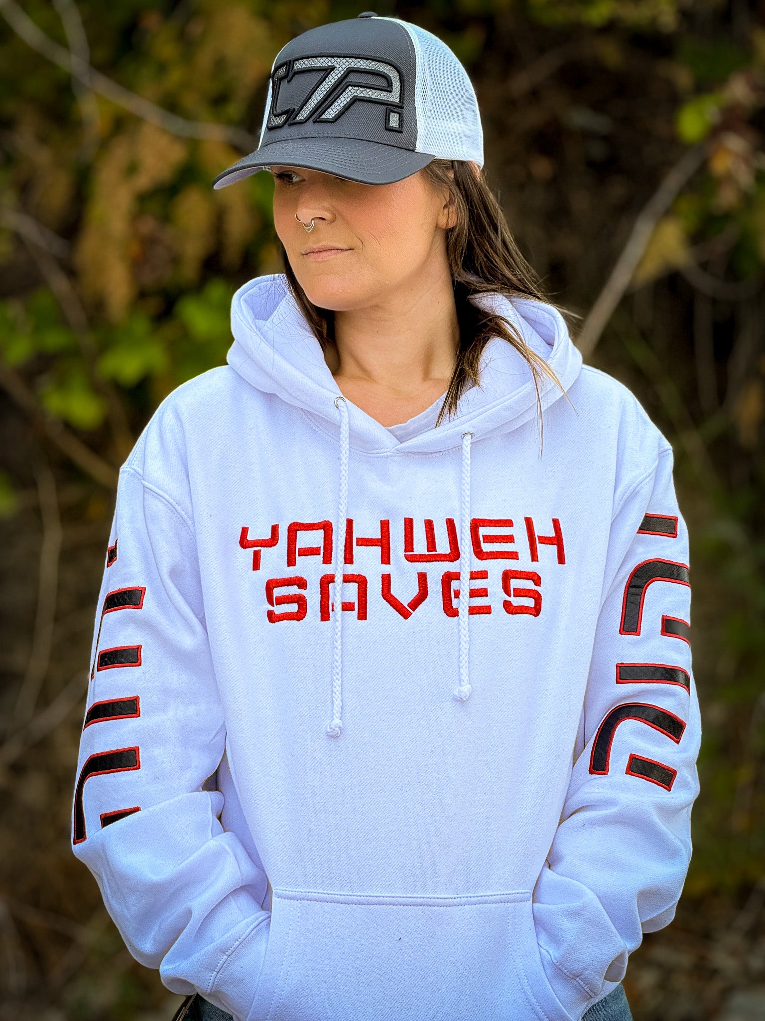 Yahweh Saves Hoodie - White (TriSeven)
