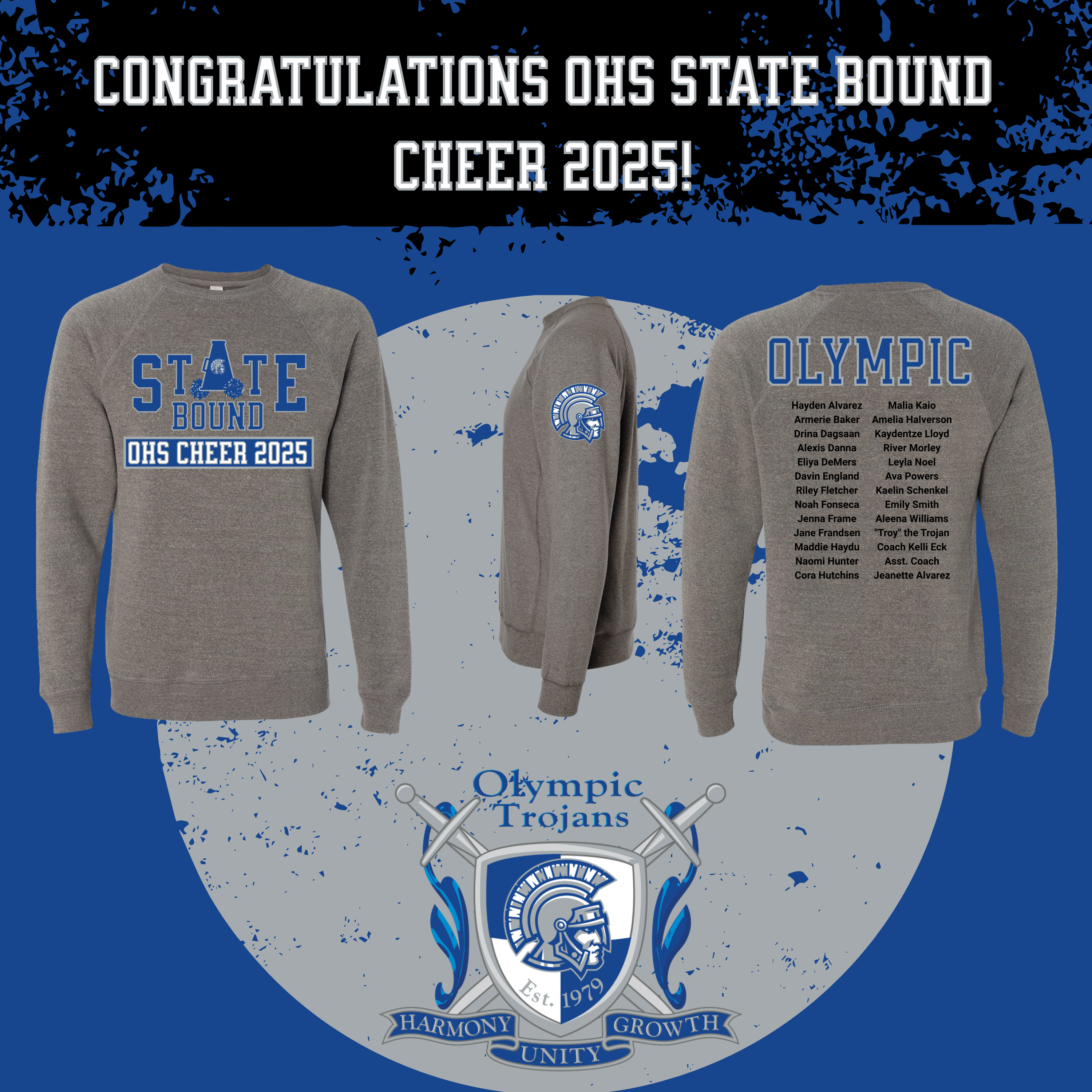 Olympic High School  Cheer - State Bound 2025 Crew Neck (PRM30SBC) - Shirtify