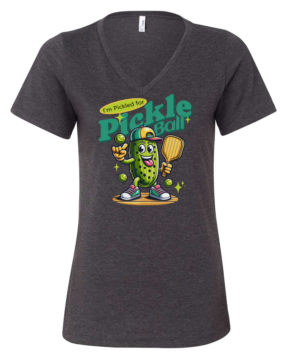 Pickled For Pickleball Women's V-Neck Dark Grey Heather (BC6405CVCF)