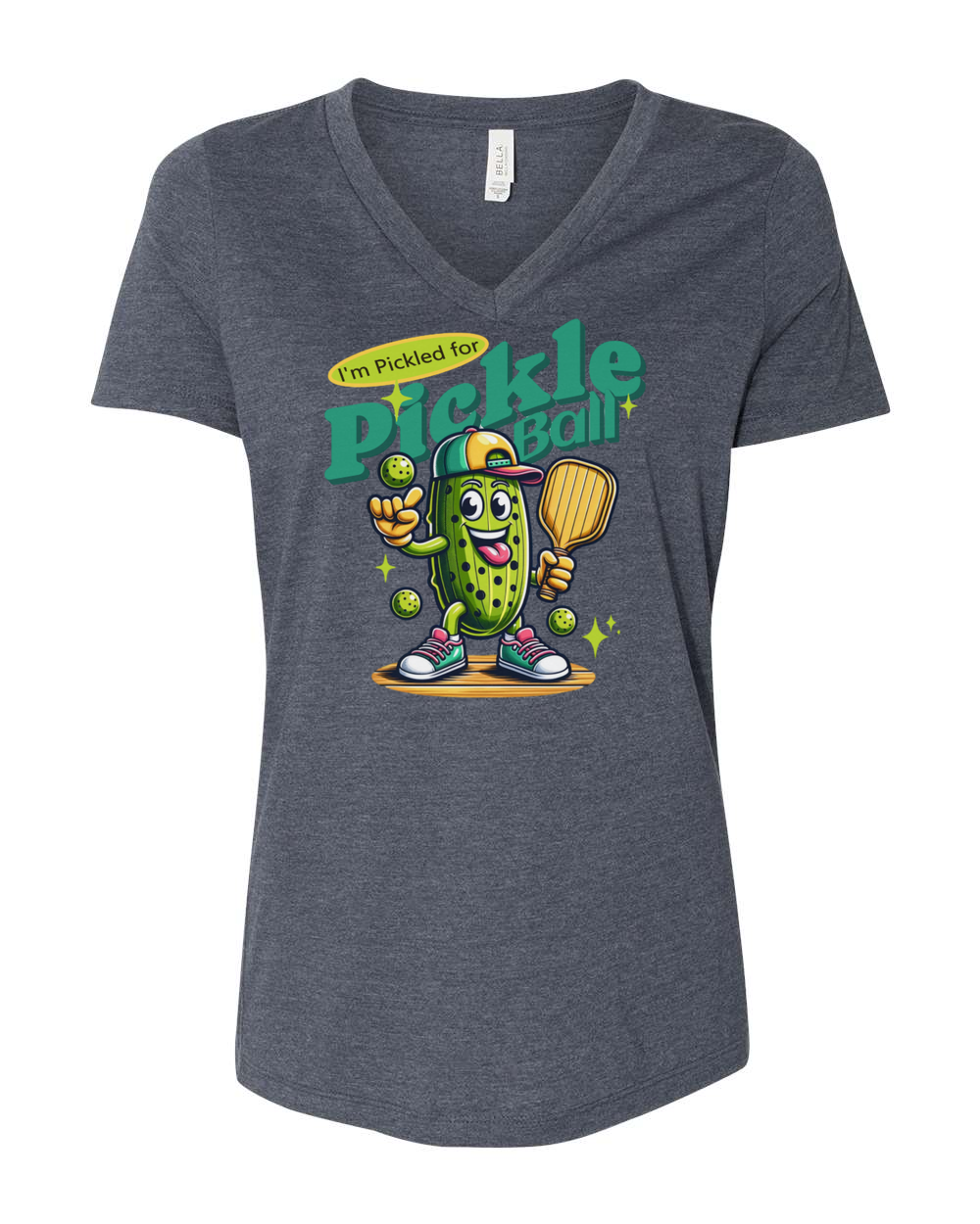 Pickled For Pickleball Women's V-Neck Heather Navy (BC6405CVCF)