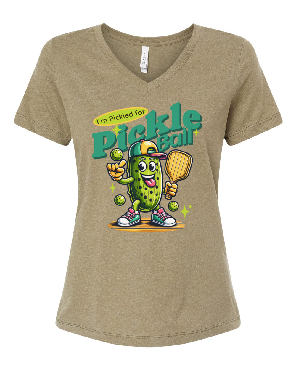 Pickled For Pickleball Women's V-Neck Heather Olive (BC6405CVCF)
