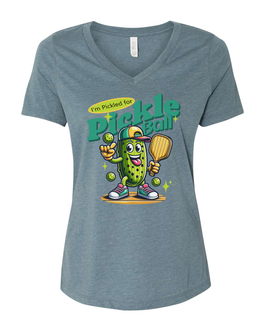 Pickled For Pickleball Women's V-Neck Heather Slate (BC6405CVCF)