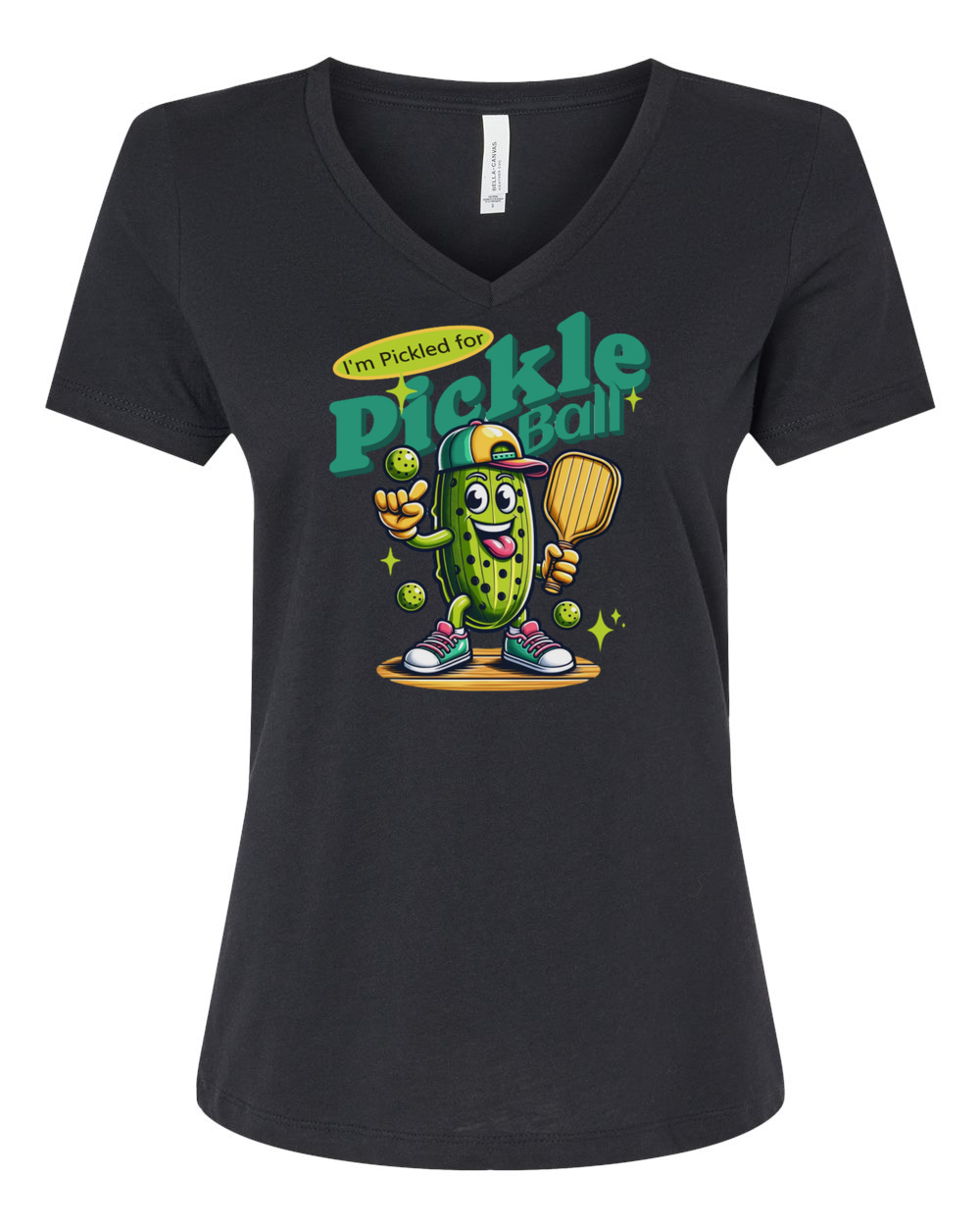 Pickled For Pickleball Women's V-Neck Solid Black (BC6405CVCF)