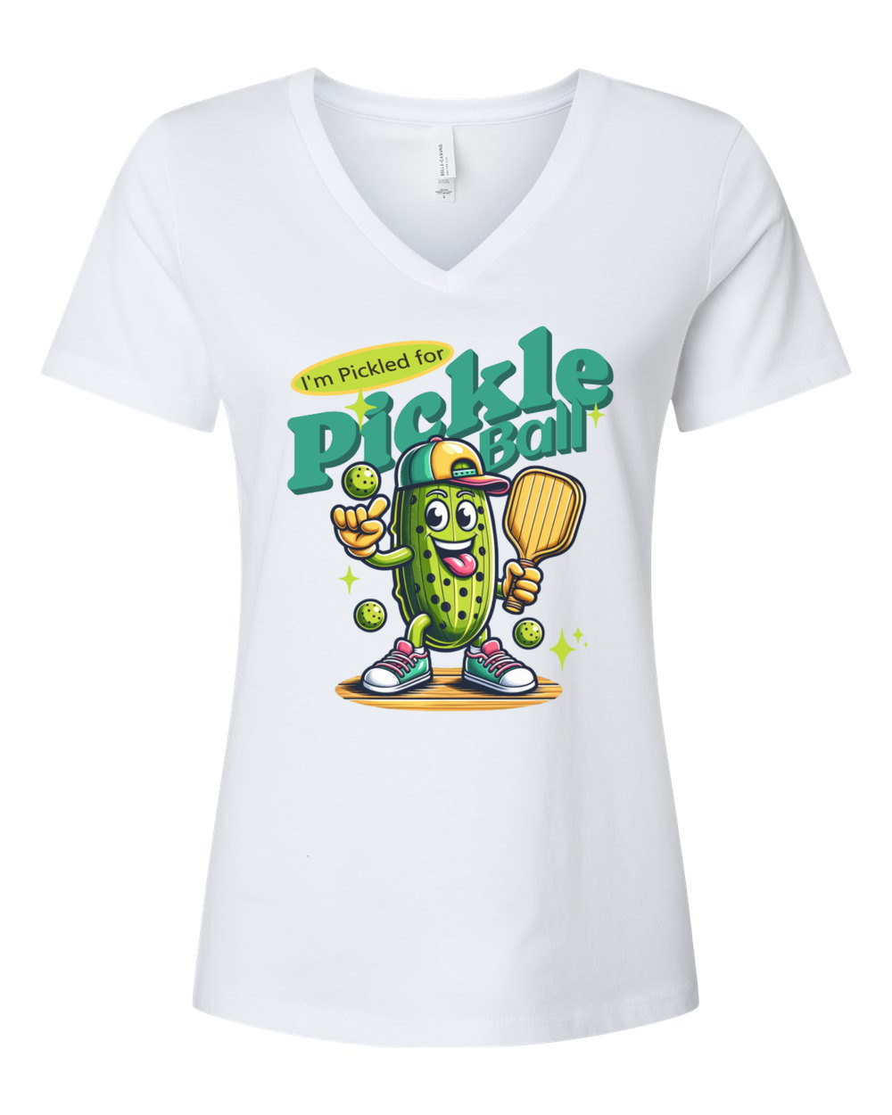 Pickled For Pickleball Women's V-Neck Solid White (BC6405CVCF)