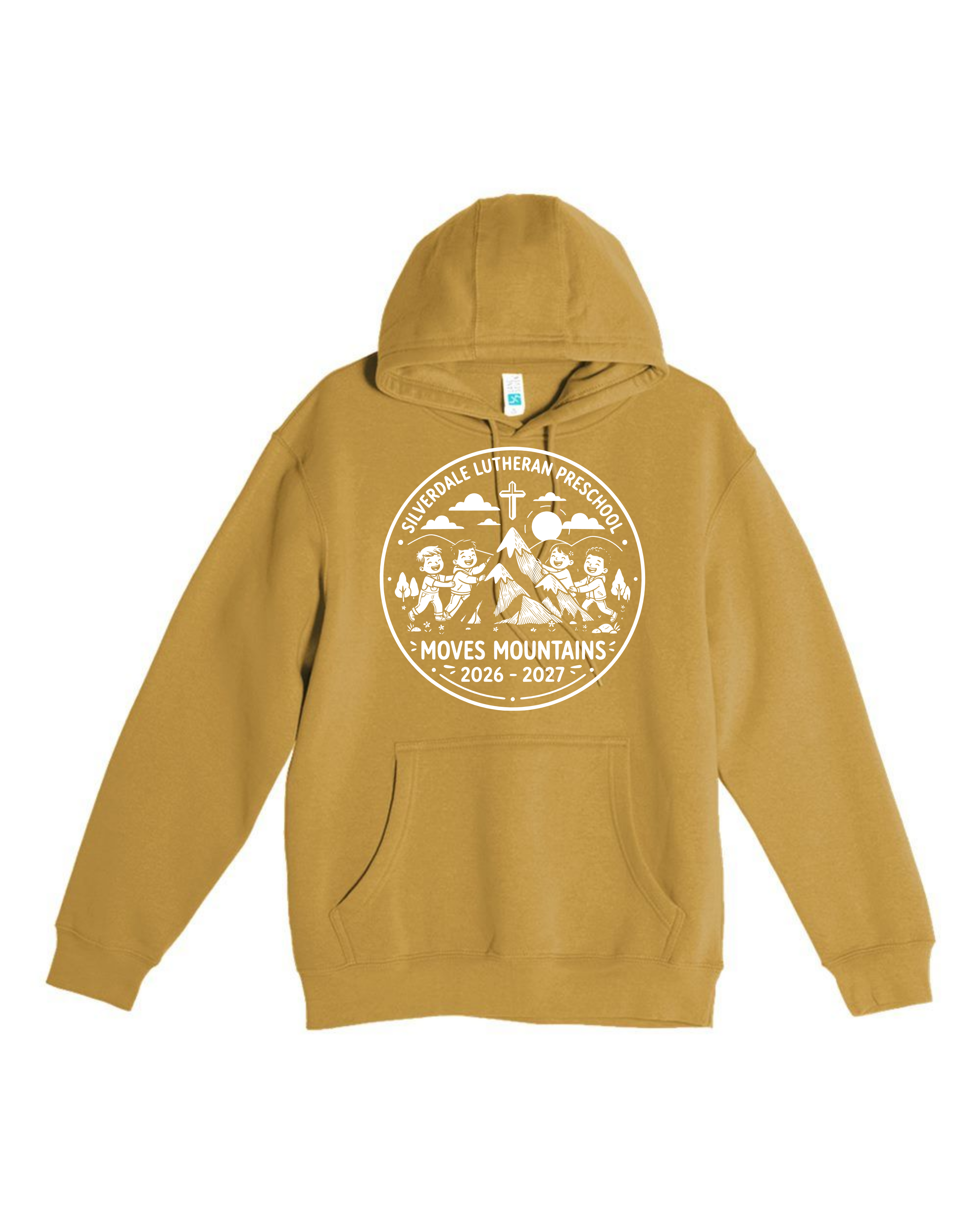 Silverdale Lutheran Preschool Hoodie — Antique Gold — Moves Mountains design