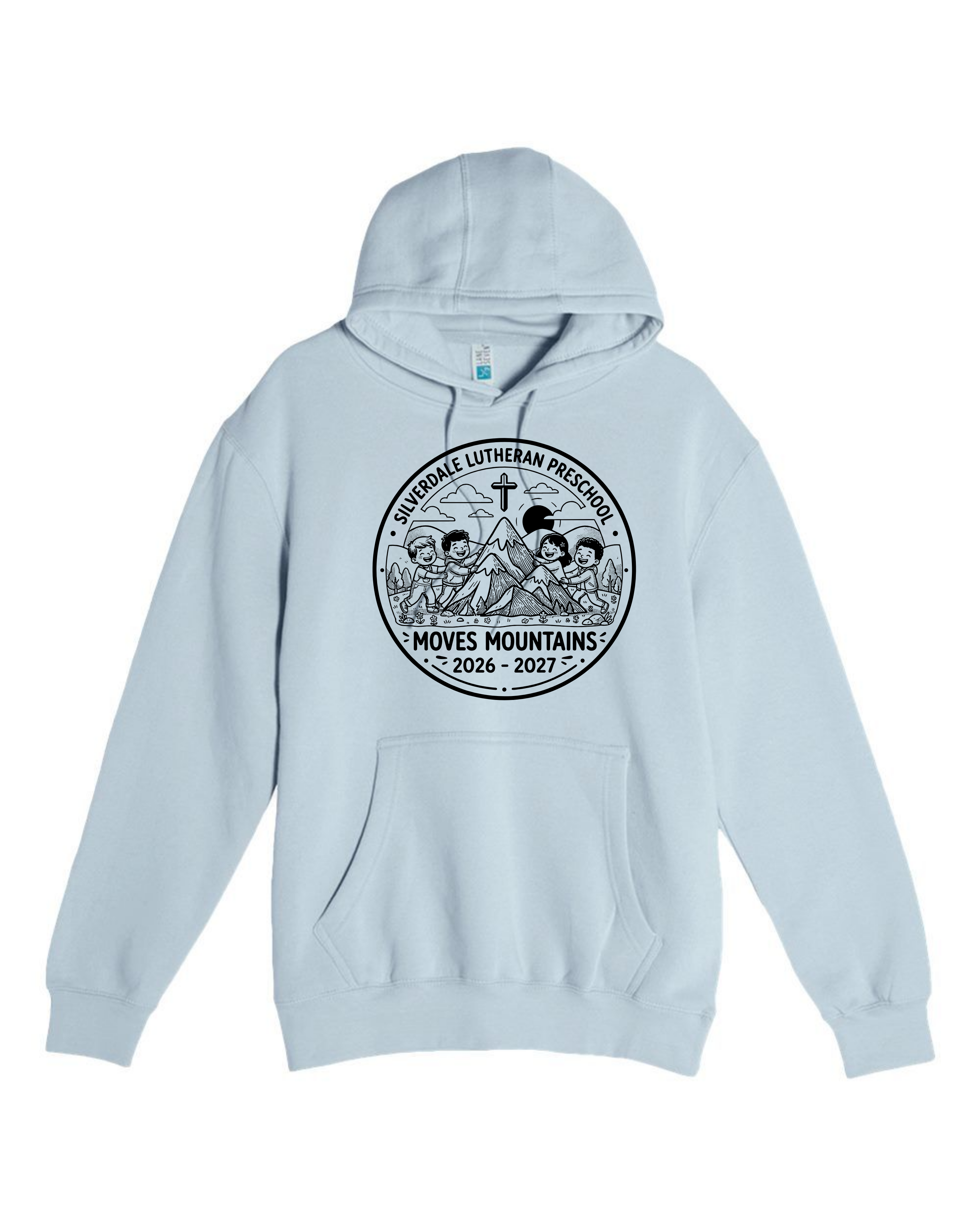 Silverdale Lutheran Preschool Hoodie — Blue Mist — Moves Mountains design