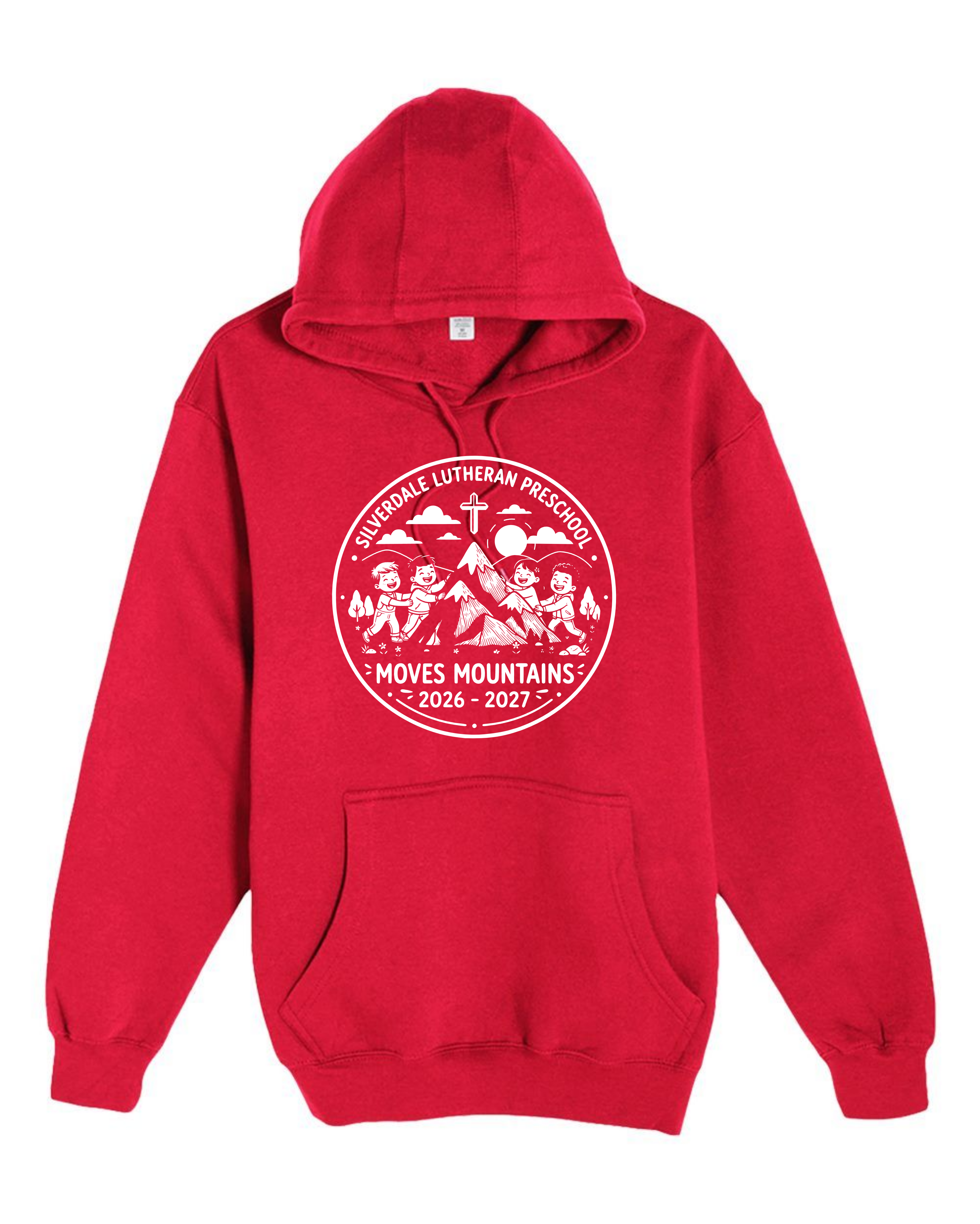 Silverdale Lutheran Preschool Hoodie — Cardinal — Moves Mountains design