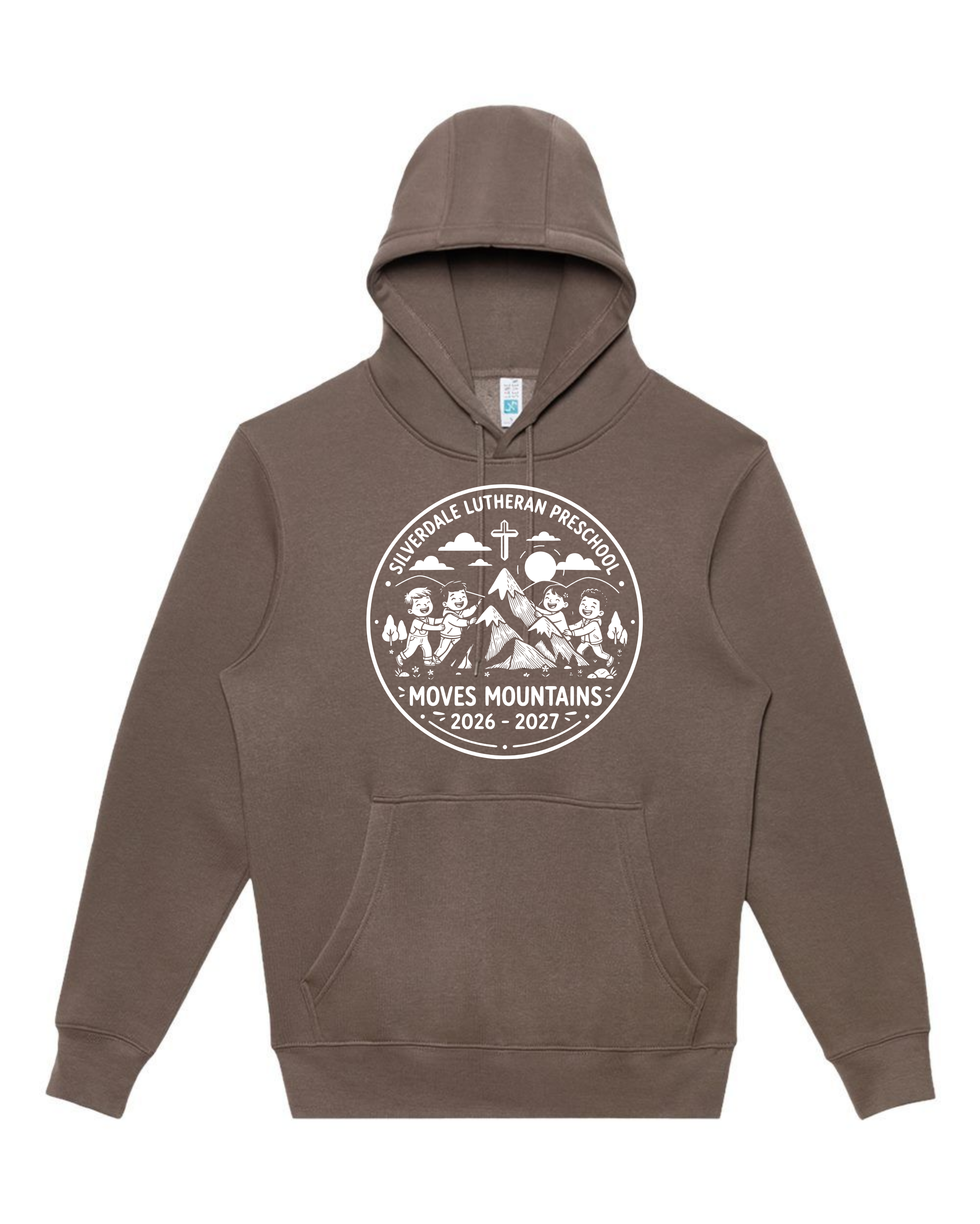 Silverdale Lutheran Preschool Hoodie — Coffee — Moves Mountains design