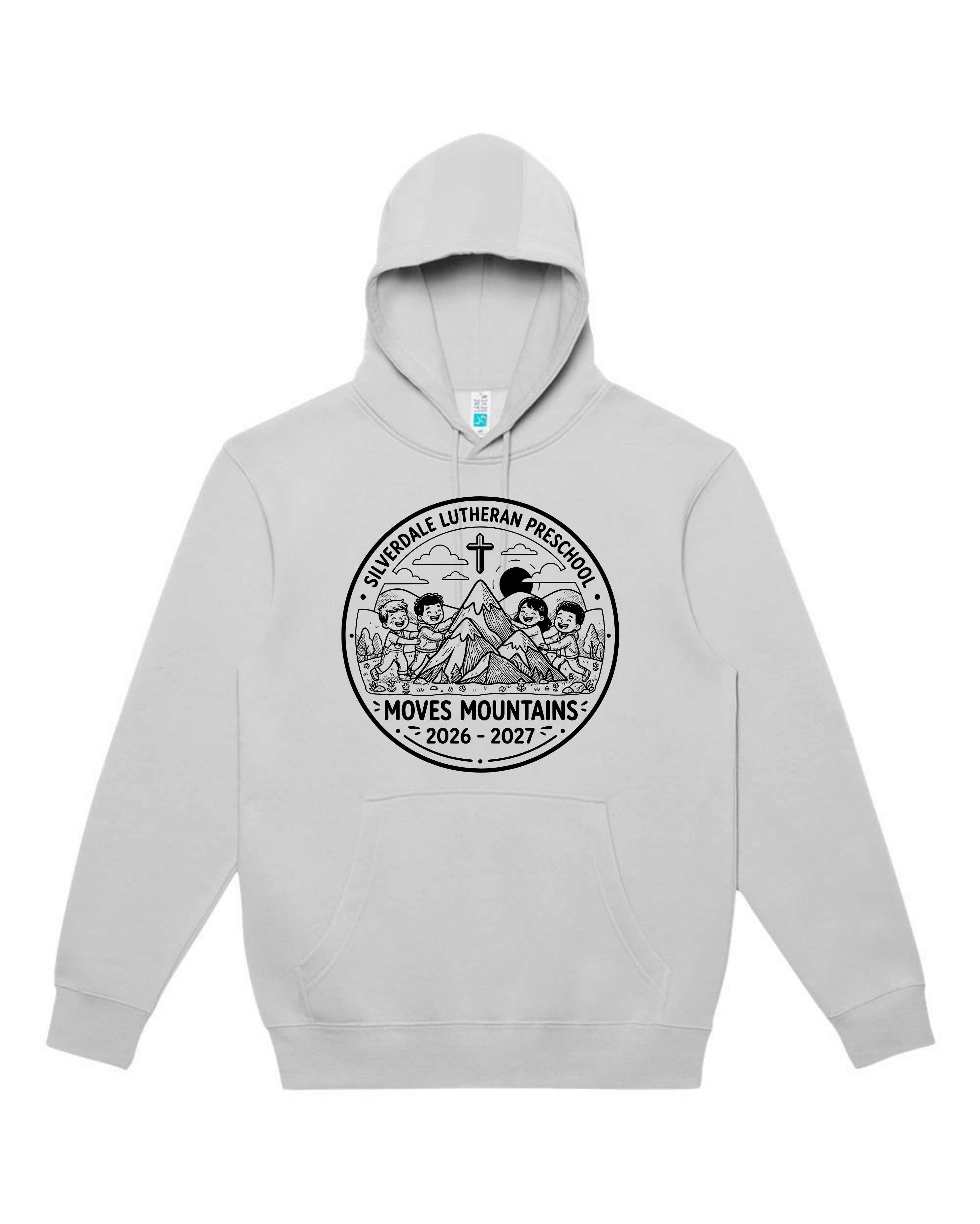 Silverdale Lutheran Preschool Hoodie — Dove Grey — Moves Mountains design