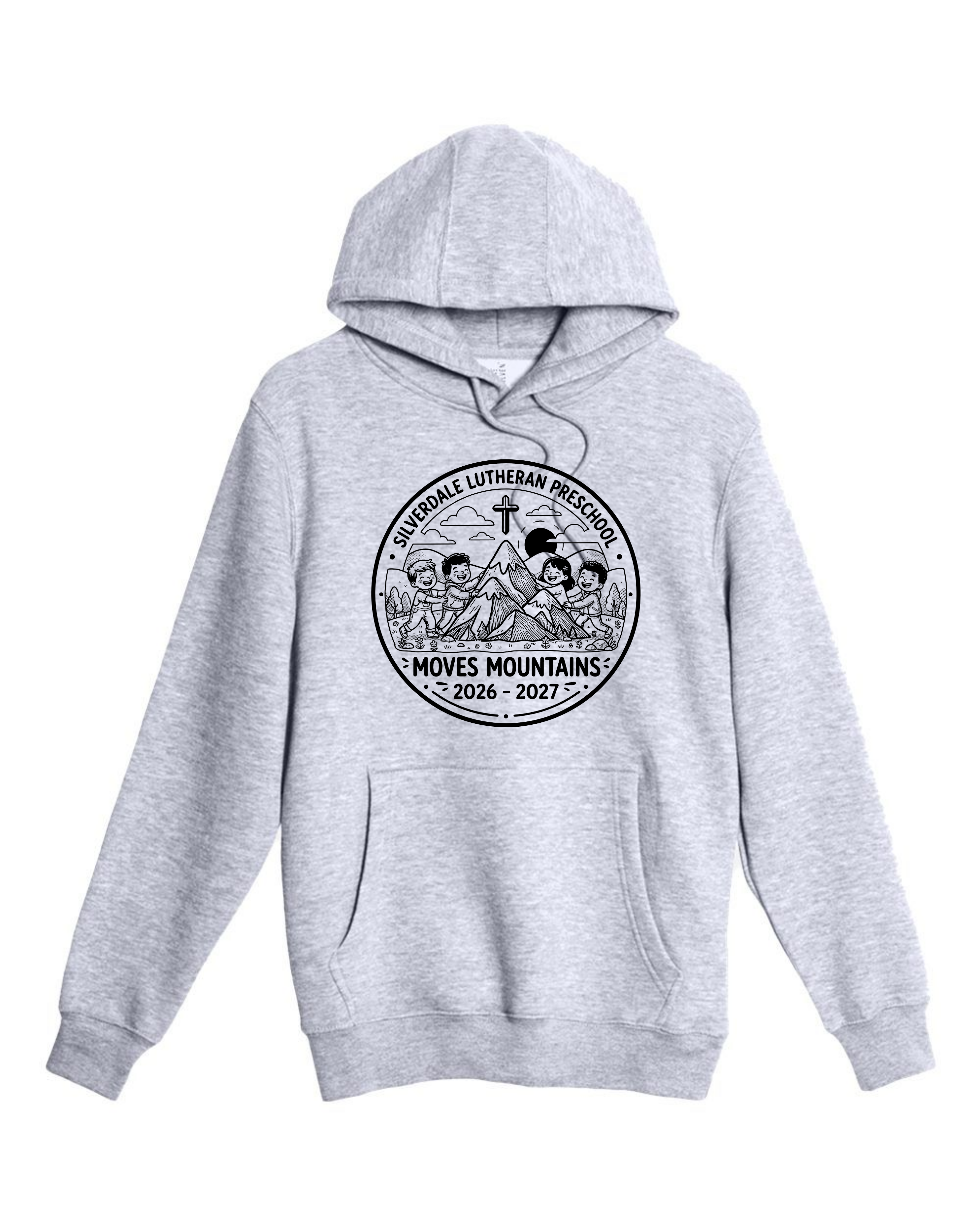 Silverdale Lutheran Preschool Hoodie — Heather Grey — Moves Mountains design