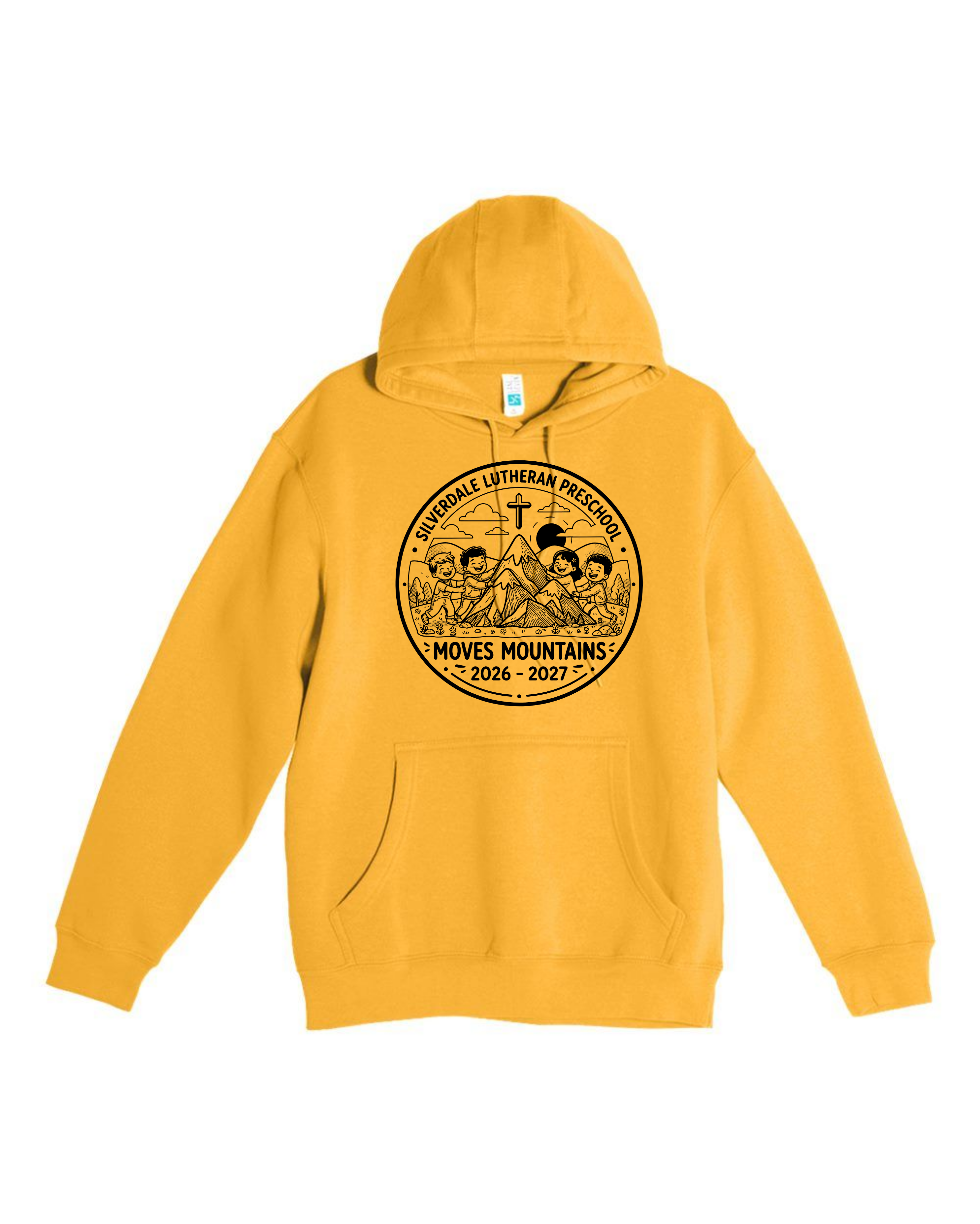 Silverdale Lutheran Preschool Hoodie — Mustard — Moves Mountains design