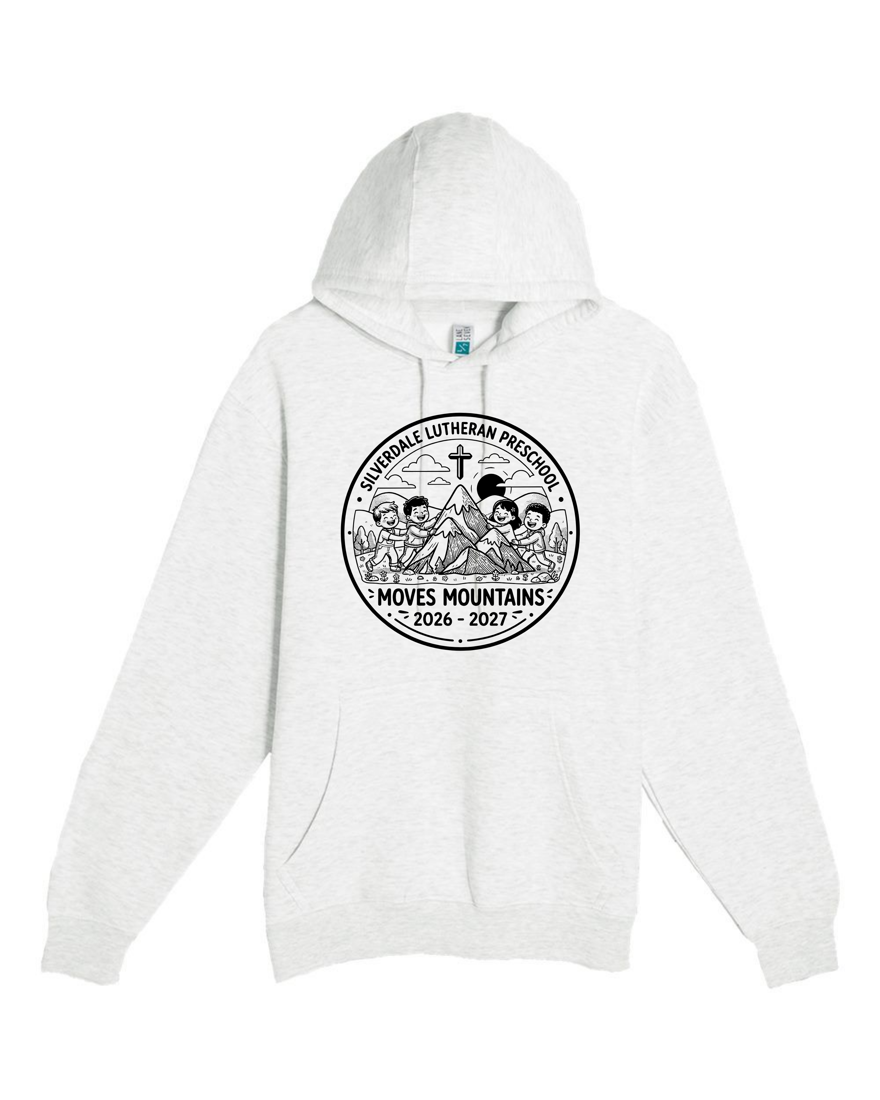 Silverdale Lutheran Preschool Hoodie — Oatmeal Heather — Moves Mountains design