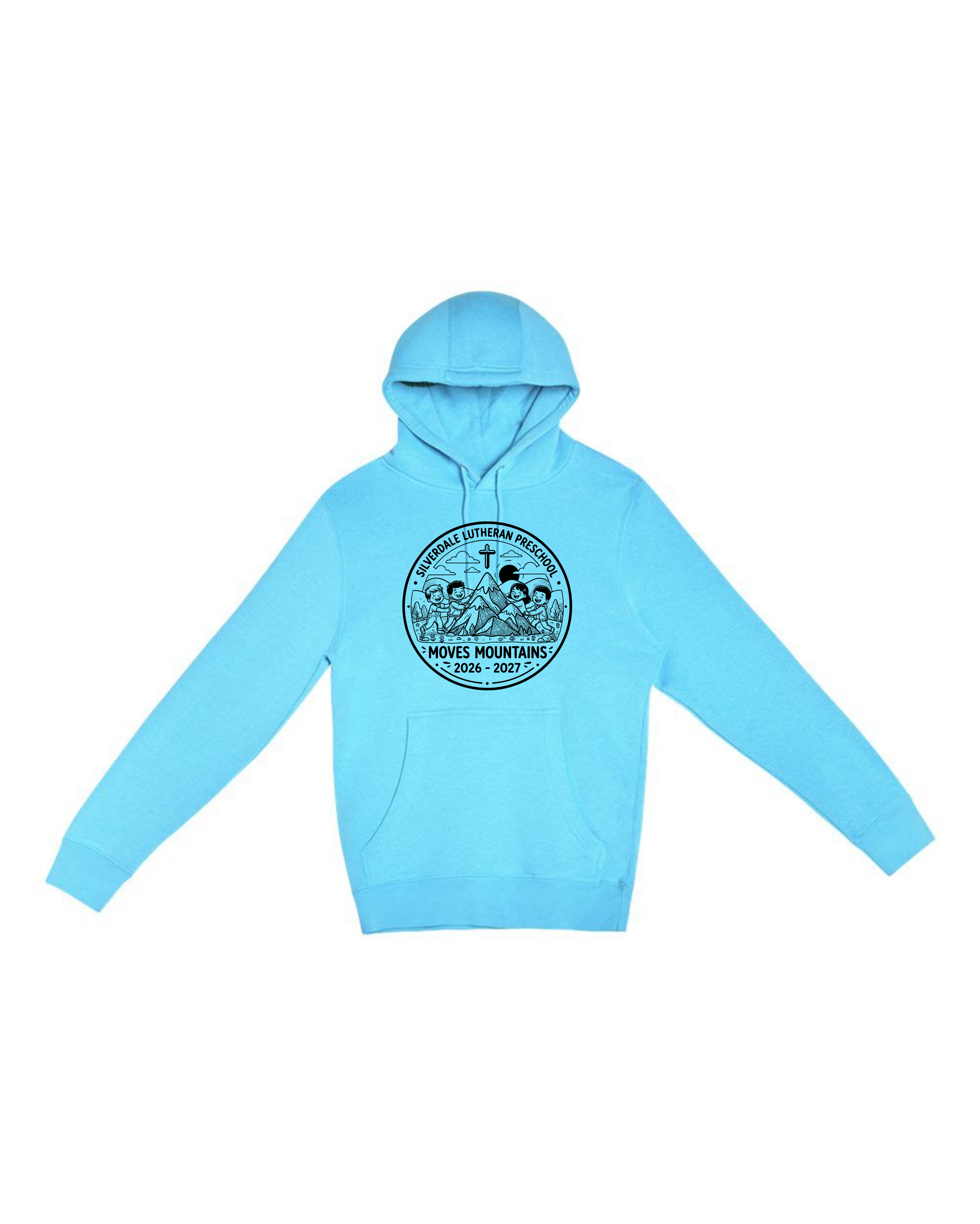 Silverdale Lutheran Preschool Hoodie — Ocean Blue — Moves Mountains design