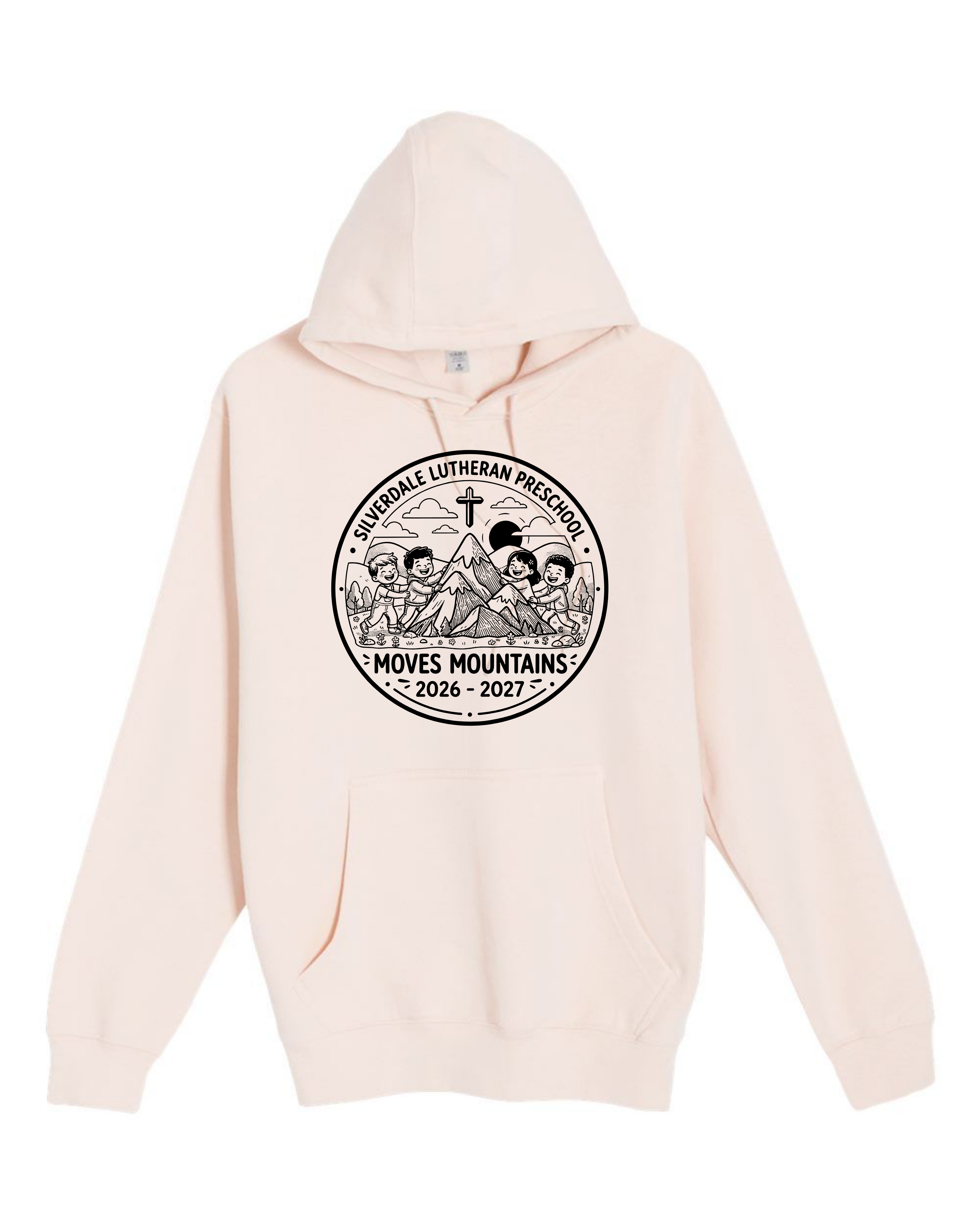 Silverdale Lutheran Preschool Hoodie — Pale Pink — Moves Mountains design