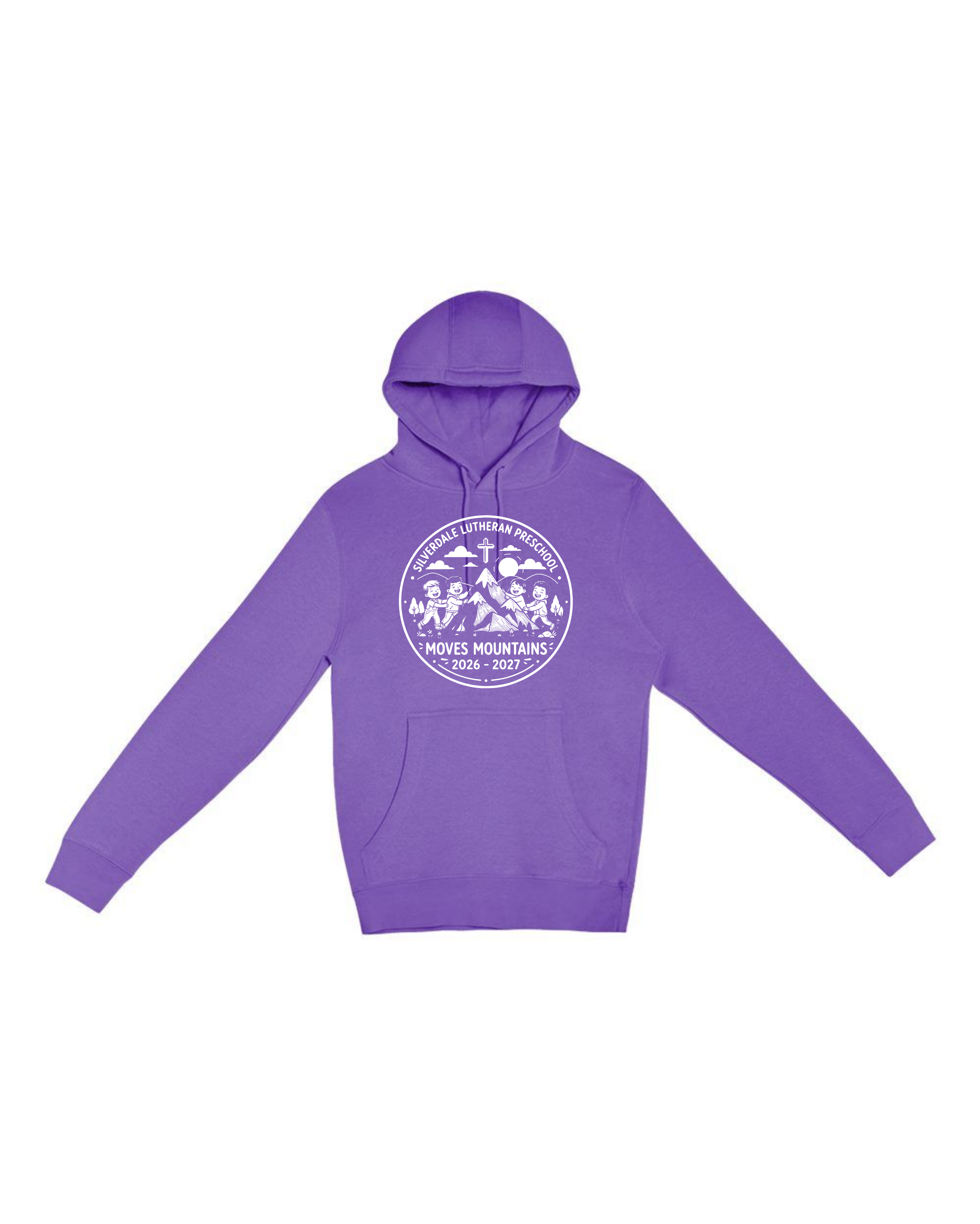 Silverdale Lutheran Preschool Hoodie — Purple — Moves Mountains design