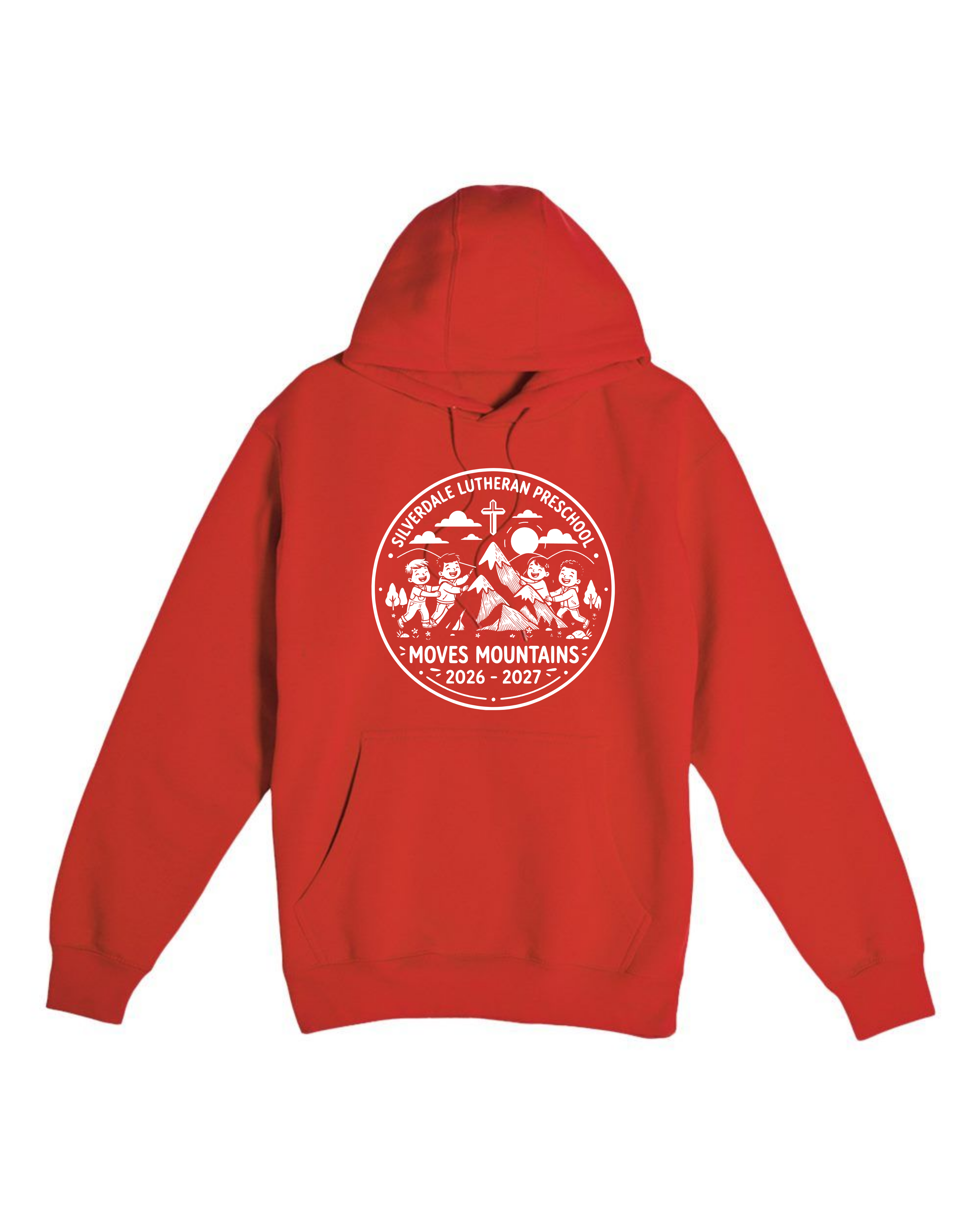 Silverdale Lutheran Preschool Hoodie — Red — Moves Mountains design