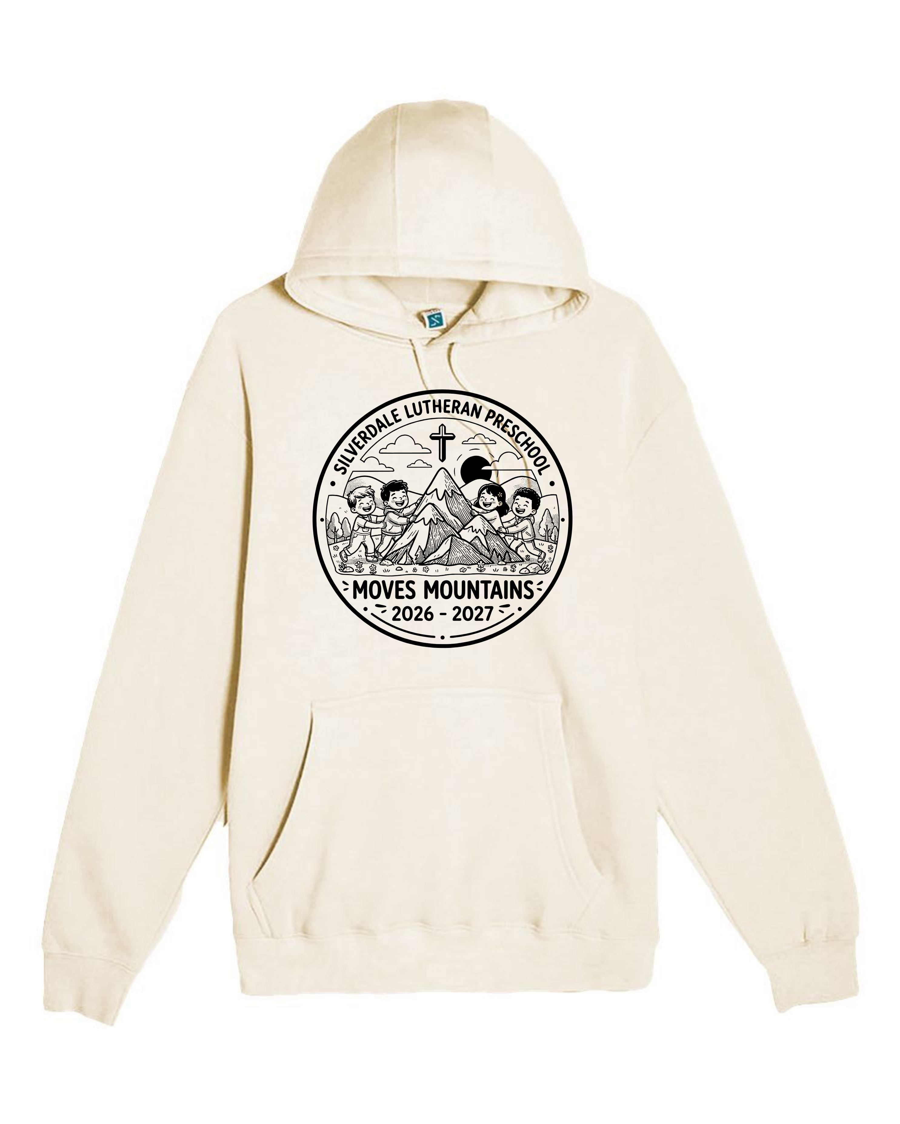 Silverdale Lutheran Preschool Hoodie — Sand — Moves Mountains design